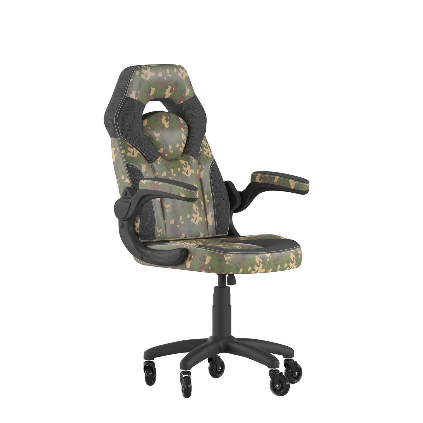 X10 Gaming Chair Racing Computer PC Adjustable Chair with Flip-up Arms and Transparent Roller Wheels, Camouflage/Black LeatherSoft Camouflage