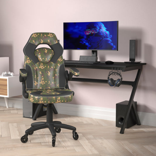 X10 Gaming Chair Racing Computer PC Adjustable Chair with Flip-up Arms and Transparent Roller Wheels, Camouflage/Black LeatherSoft Camouflage CH-00095-CAM-RLB-GG