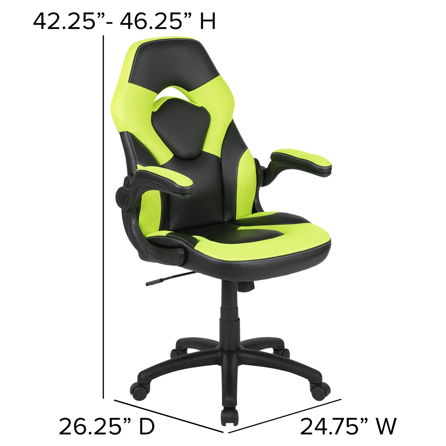 X10 Gaming Chair, Racing Style Ergonomic Office Chair, Height Adjustable Swivel Computer Chair with Flip-Up Arms, Neon Green/Black LeatherSoft Neon Green