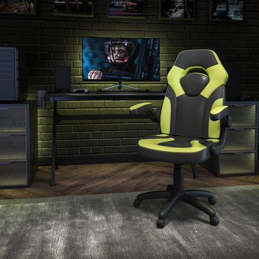X10 Gaming Chair, Racing Style Ergonomic Office Chair, Height Adjustable Swivel Computer Chair with Flip-Up Arms, Neon Green/Black LeatherSoft Neon Green CH-00095-GN-GG