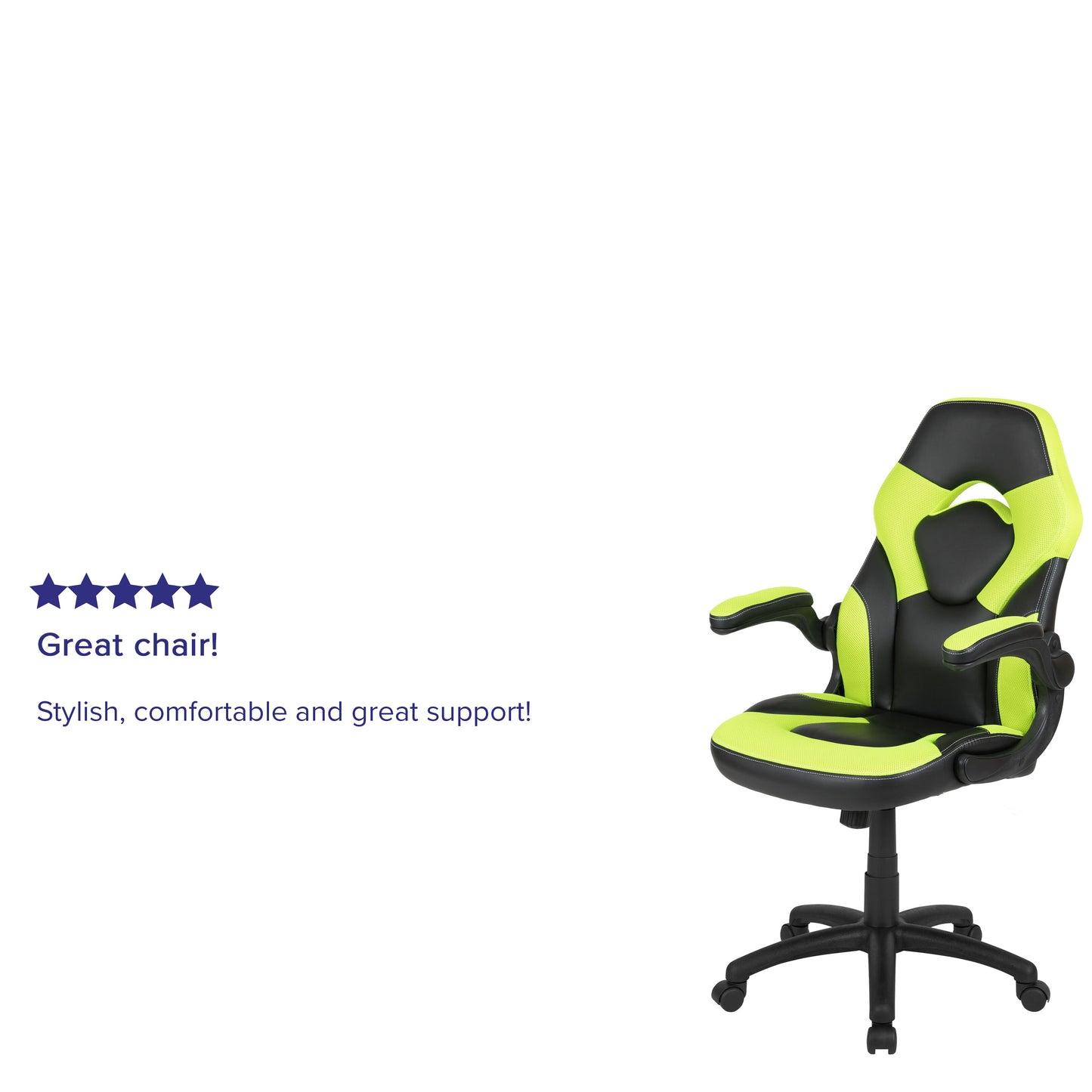 X10 Gaming Chair, Racing Style Ergonomic Office Chair, Height Adjustable Swivel Computer Chair with Flip-Up Arms, Neon Green/Black LeatherSoft Neon Green