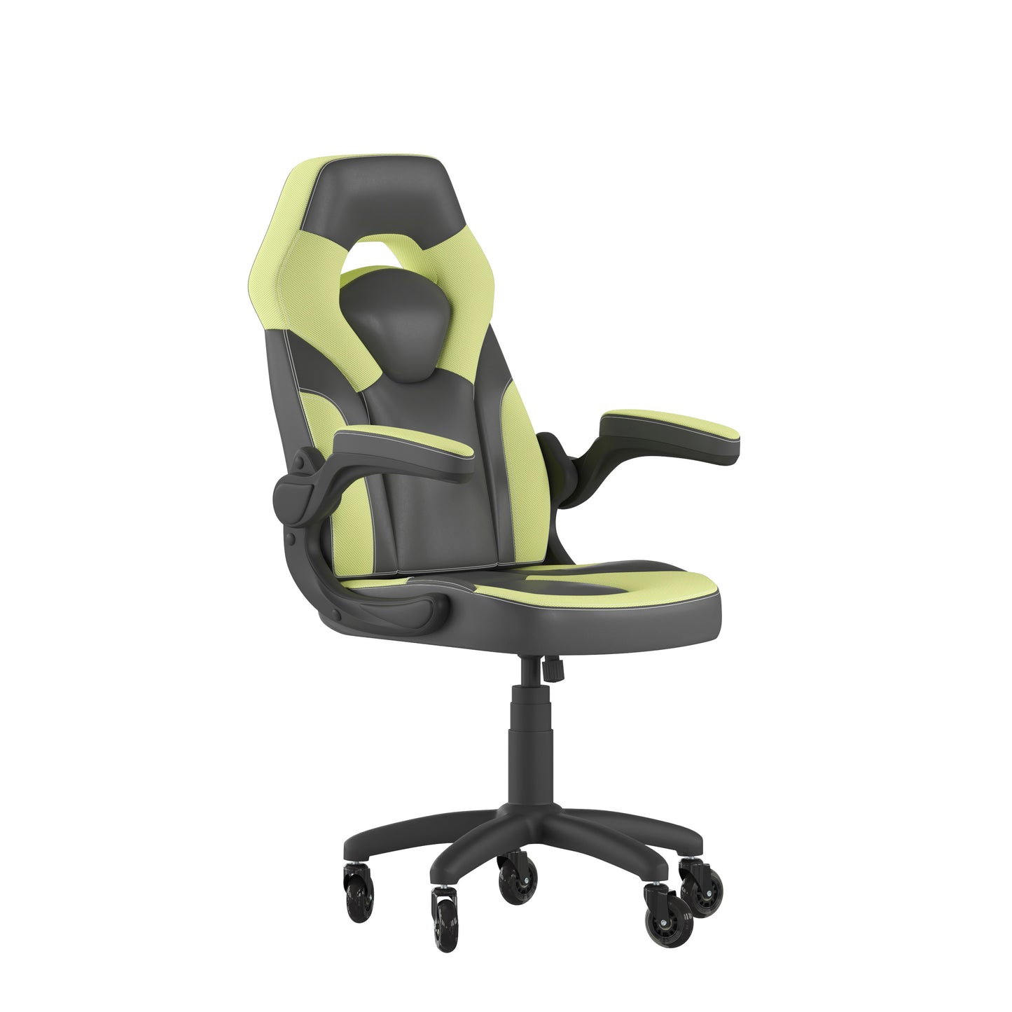 X10 Gaming Chair Racing Computer PC Adjustable Chair with Flip-up Arms and Transparent Roller Wheels, Neon Green/Black LeatherSoft Neon Green