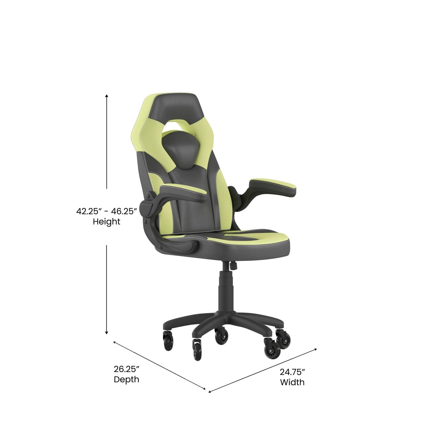X10 Gaming Chair Racing Computer PC Adjustable Chair with Flip-up Arms and Transparent Roller Wheels, Neon Green/Black LeatherSoft Neon Green