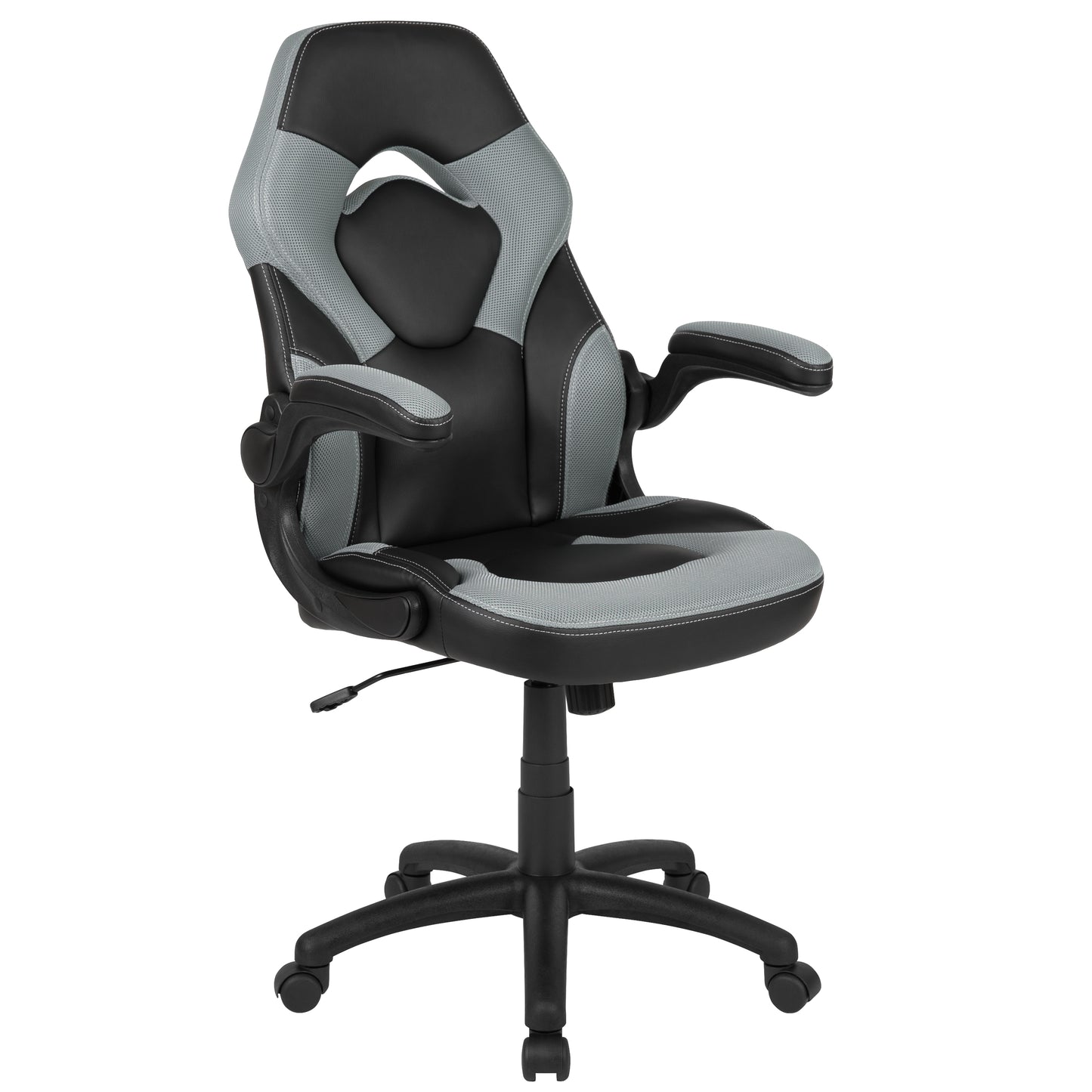 X10 Gaming Chair, Racing Style Ergonomic Office Chair, Height Adjustable Swivel Computer Chair with Flip-Up Arms, Gray/Black LeatherSoft Gray