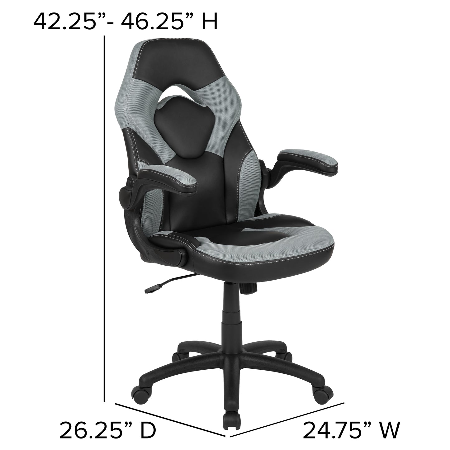 X10 Gaming Chair, Racing Style Ergonomic Office Chair, Height Adjustable Swivel Computer Chair with Flip-Up Arms, Gray/Black LeatherSoft Gray