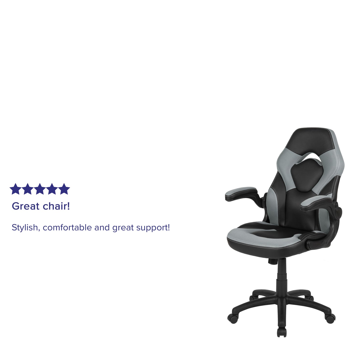 X10 Gaming Chair, Racing Style Ergonomic Office Chair, Height Adjustable Swivel Computer Chair with Flip-Up Arms, Gray/Black LeatherSoft Gray
