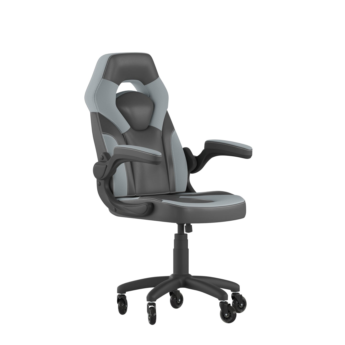 X10 Gaming Chair Racing Office Computer PC Adjustable Chair with Flip-up Arms and Transparent Roller Wheels, Gray/Black LeatherSoft Gray