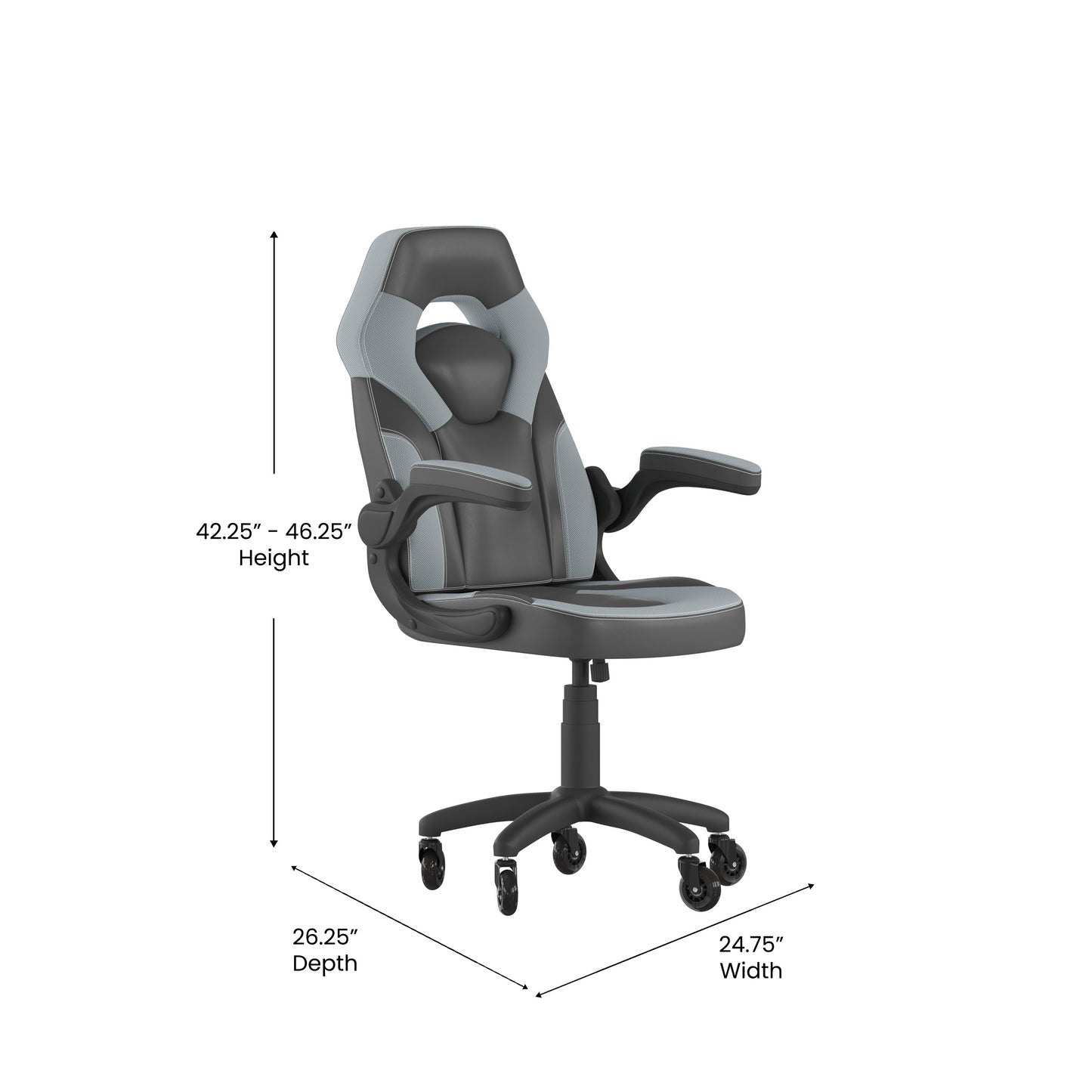 X10 Gaming Chair Racing Office Computer PC Adjustable Chair with Flip-up Arms and Transparent Roller Wheels, Gray/Black LeatherSoft Gray