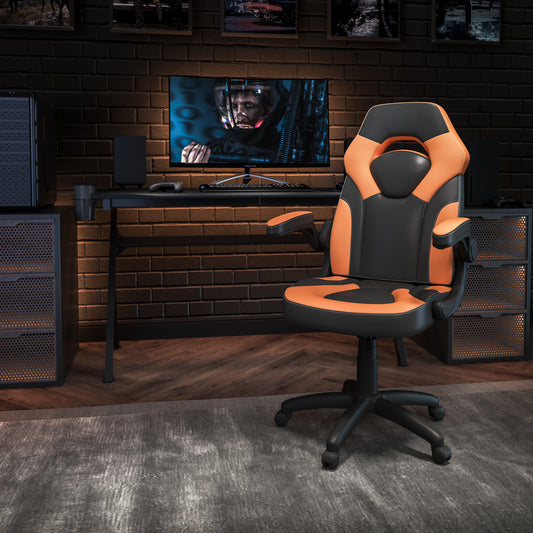 X10 Gaming Chair, Racing Style Ergonomic Office Chair, Height Adjustable Swivel Computer Chair with Flip-Up Arms, Orange/Black LeatherSoft Orange CH-00095-OR-GG