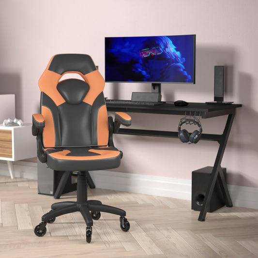 X10 Gaming Chair Racing Office Computer PC Adjustable Chair with Flip-up Arms and Transparent Roller Wheels, Orange/Black LeatherSoft Orange CH-00095-OR-RLB-GG