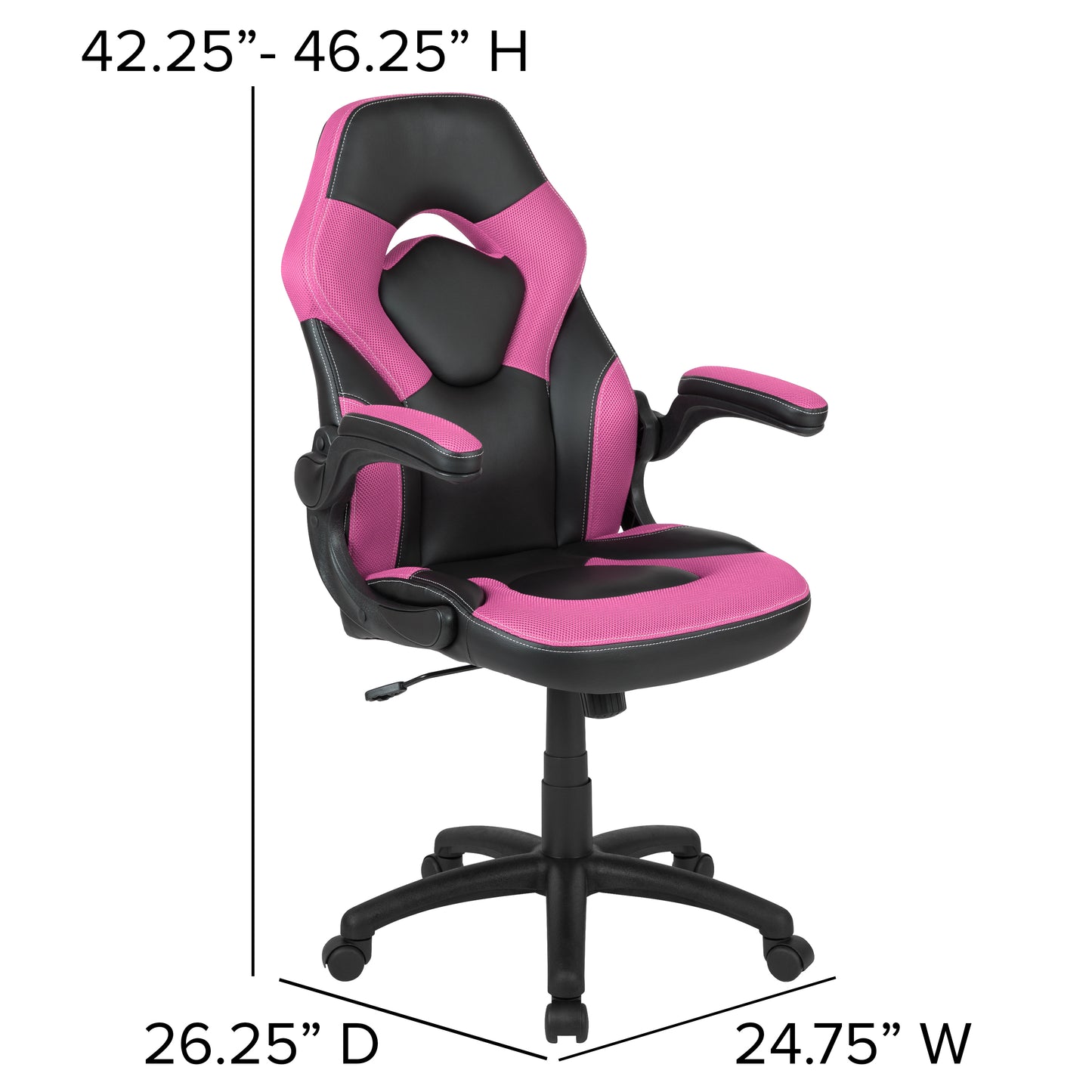 X10 Gaming Chair, Racing Style Ergonomic Office Chair, Height Adjustable Swivel Computer Chair with Flip-Up Arms, Pink/Black LeatherSoft Pink