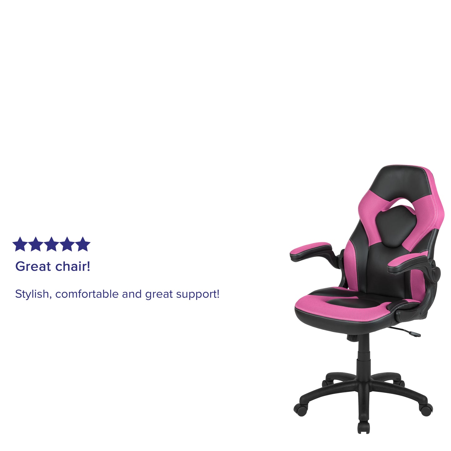 X10 Gaming Chair, Racing Style Ergonomic Office Chair, Height Adjustable Swivel Computer Chair with Flip-Up Arms, Pink/Black LeatherSoft Pink