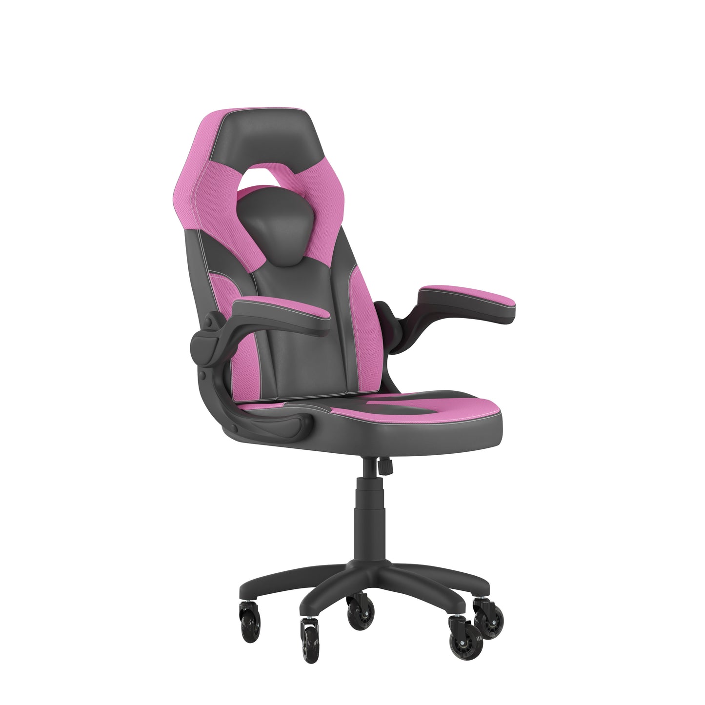 X10 Gaming Chair Racing Office Computer PC Adjustable Chair with Flip-up Arms and Transparent Roller Wheels, Pink/Black LeatherSoft Pink