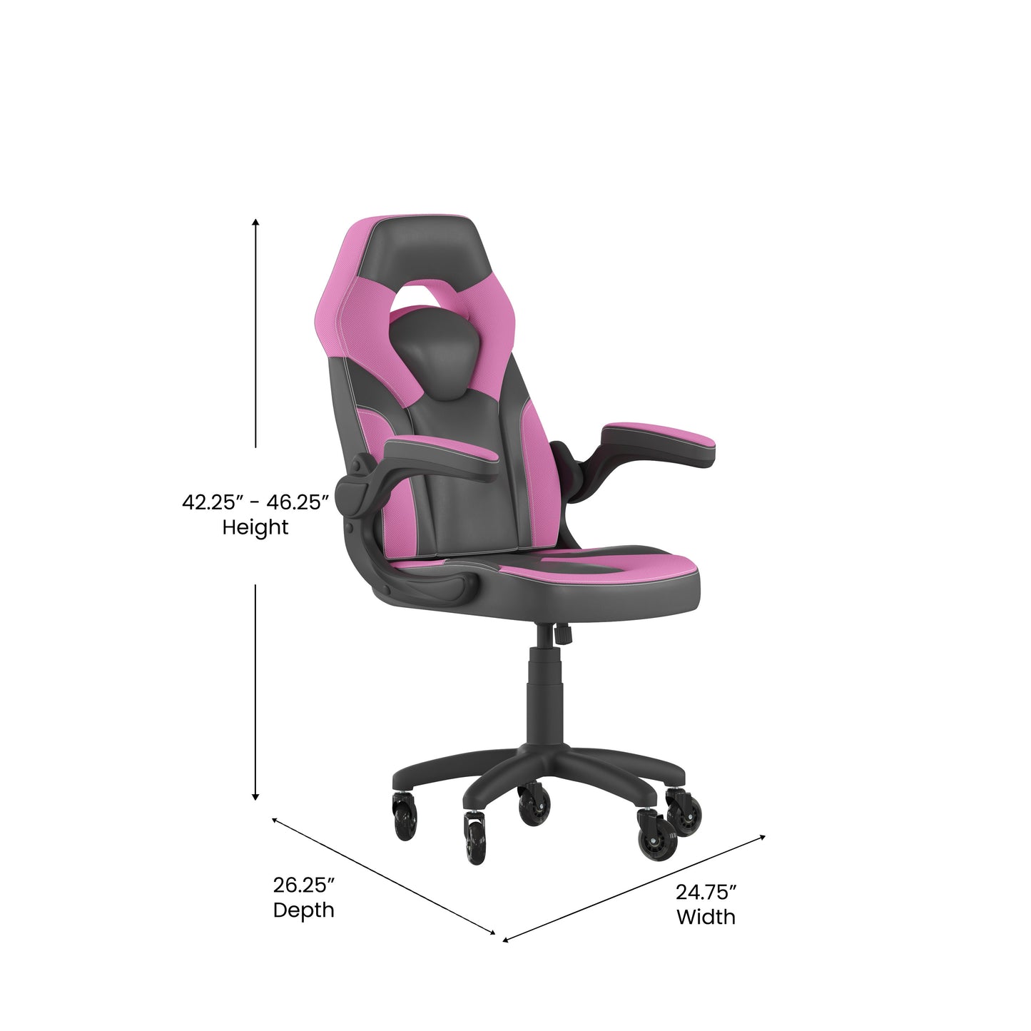 X10 Gaming Chair Racing Office Computer PC Adjustable Chair with Flip-up Arms and Transparent Roller Wheels, Pink/Black LeatherSoft Pink