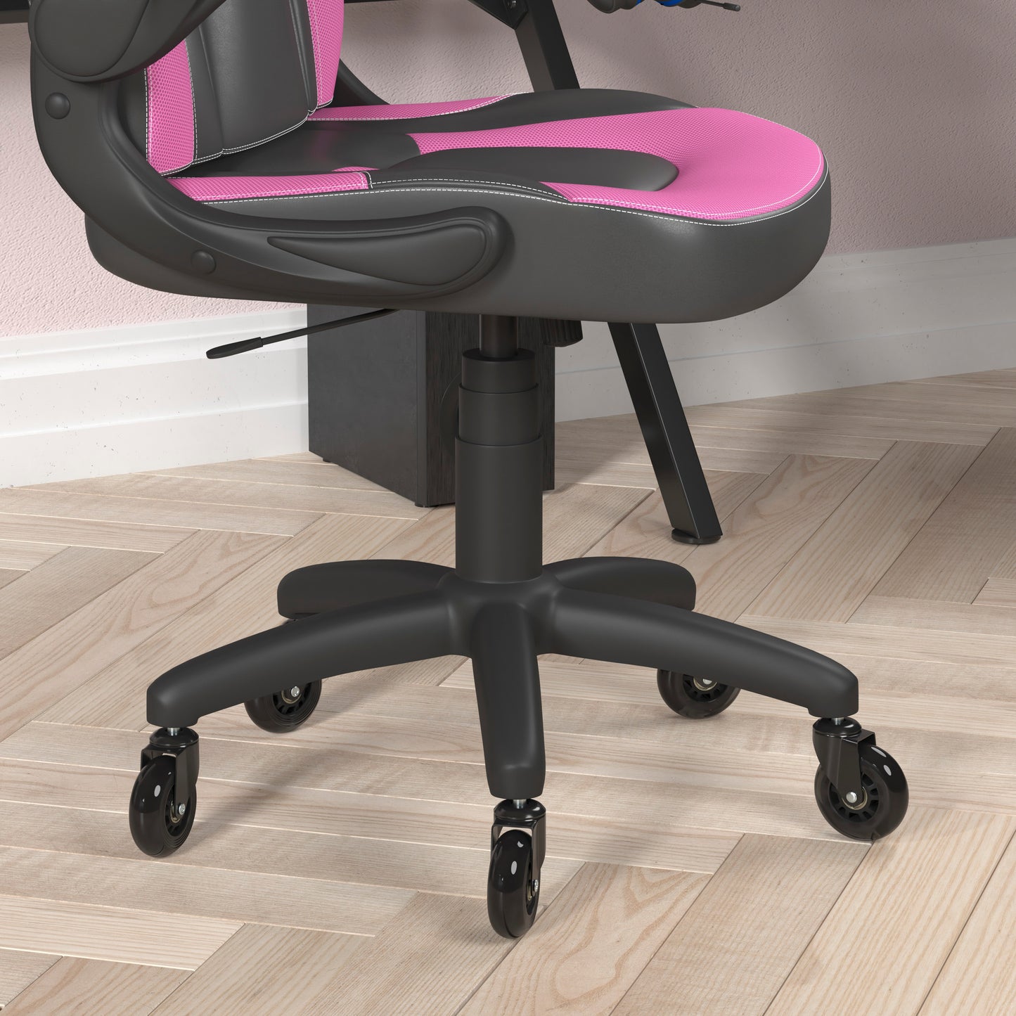 X10 Gaming Chair Racing Office Computer PC Adjustable Chair with Flip-up Arms and Transparent Roller Wheels, Pink/Black LeatherSoft Pink
