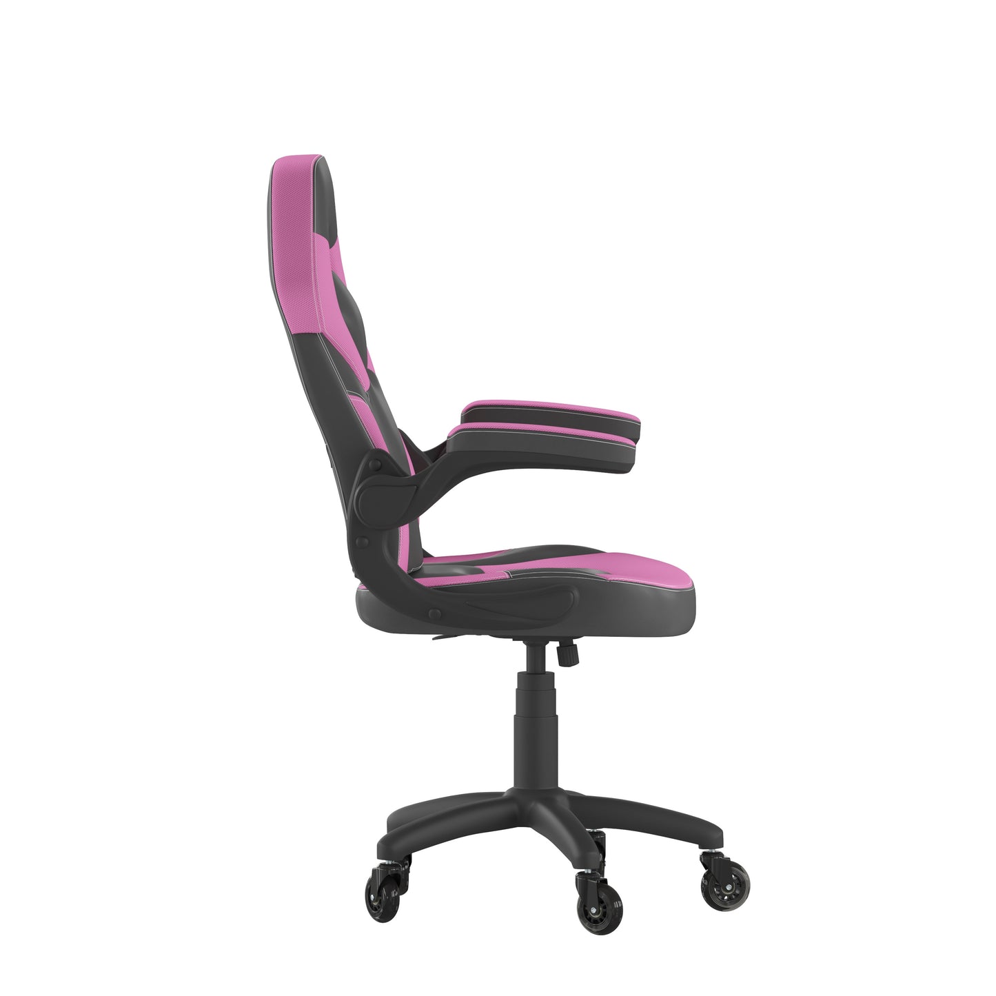 X10 Gaming Chair Racing Office Computer PC Adjustable Chair with Flip-up Arms and Transparent Roller Wheels, Pink/Black LeatherSoft Pink