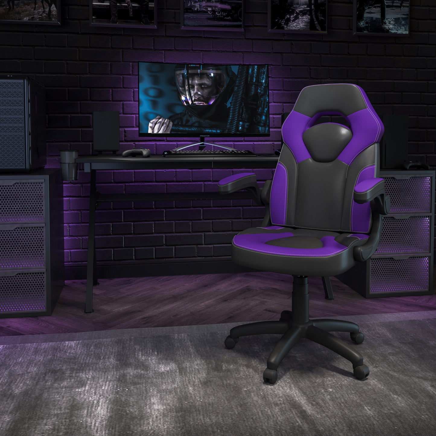 X10 Gaming Chair, Racing Style Ergonomic Office Chair, Height Adjustable Swivel Computer Chair with Flip-Up Arms, Purple/Black LeatherSoft Purple CH-00095-PR-GG