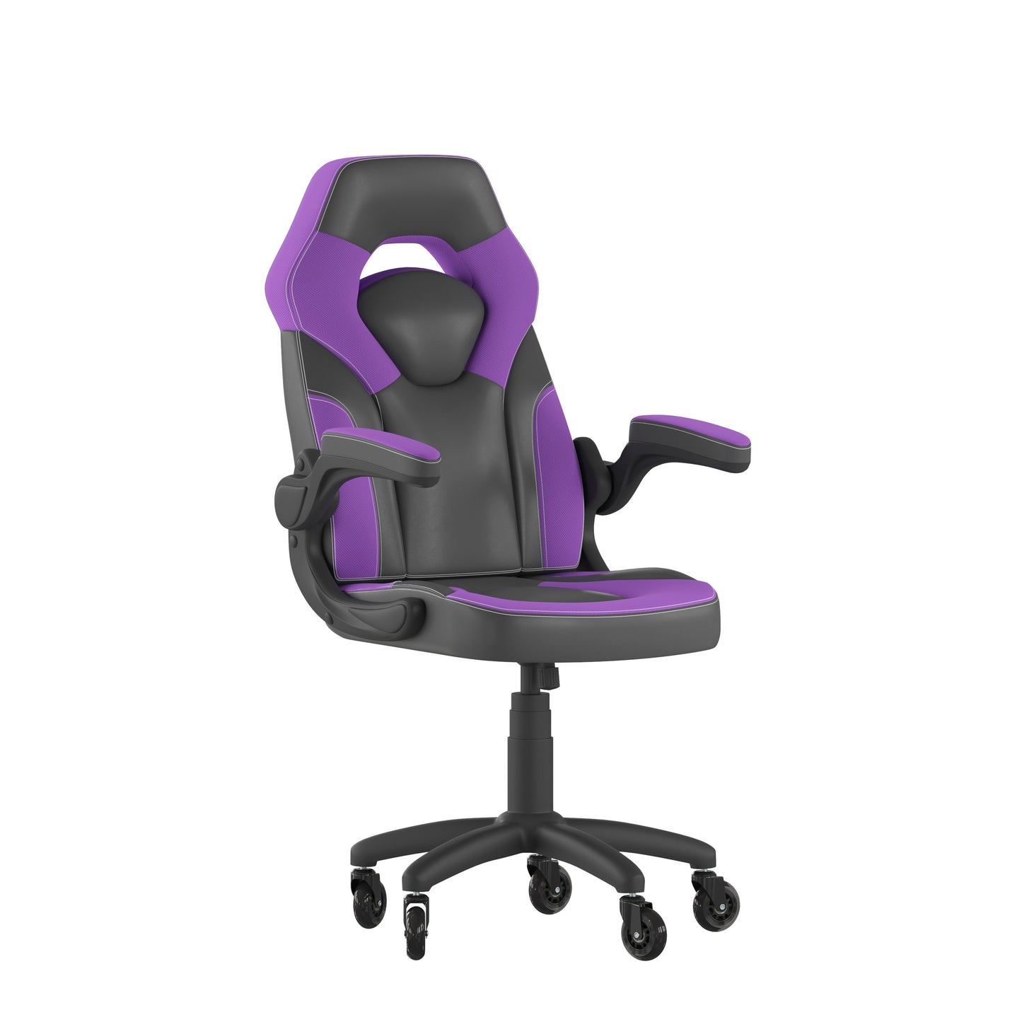 X10 Gaming Chair Racing Office Computer PC Adjustable Chair with Flip-up Arms and Transparent Roller Wheels, Purple/Black LeatherSoft Purple