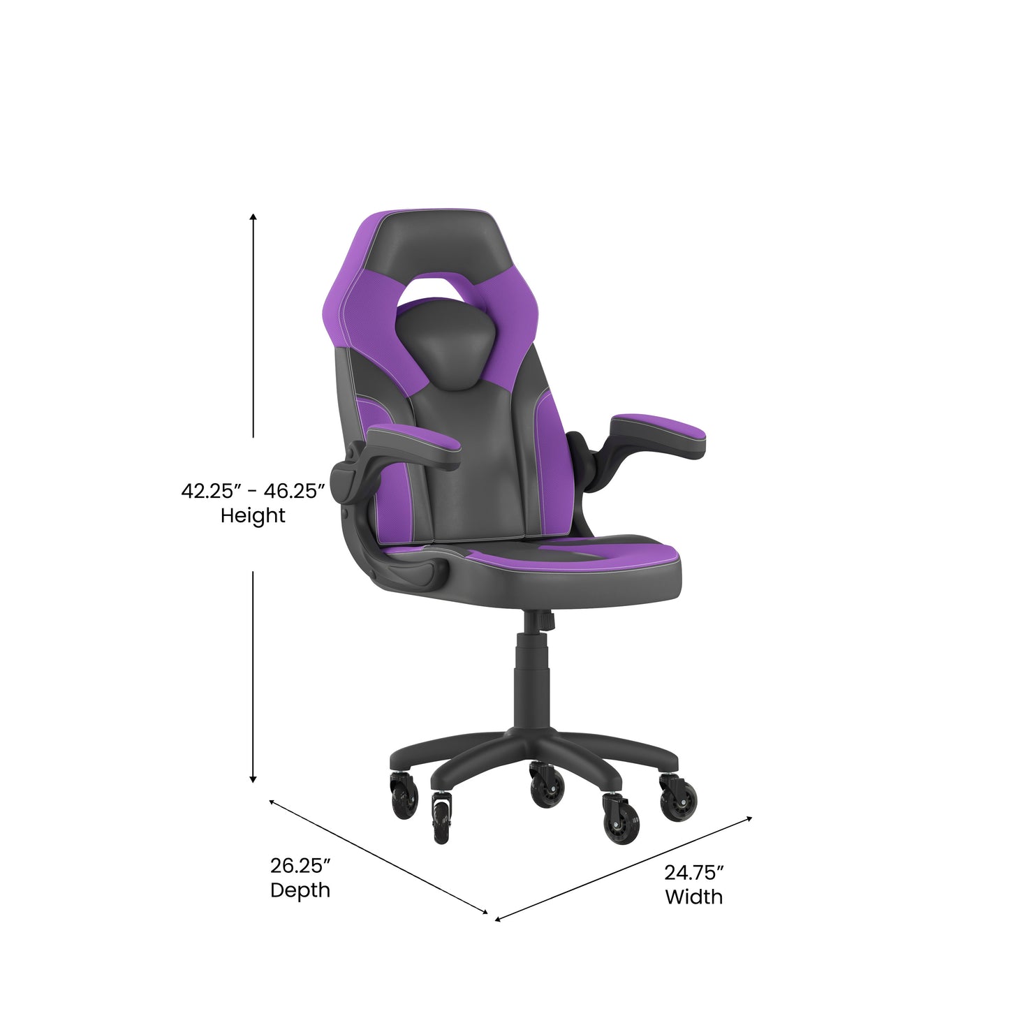 X10 Gaming Chair Racing Office Computer PC Adjustable Chair with Flip-up Arms and Transparent Roller Wheels, Purple/Black LeatherSoft Purple