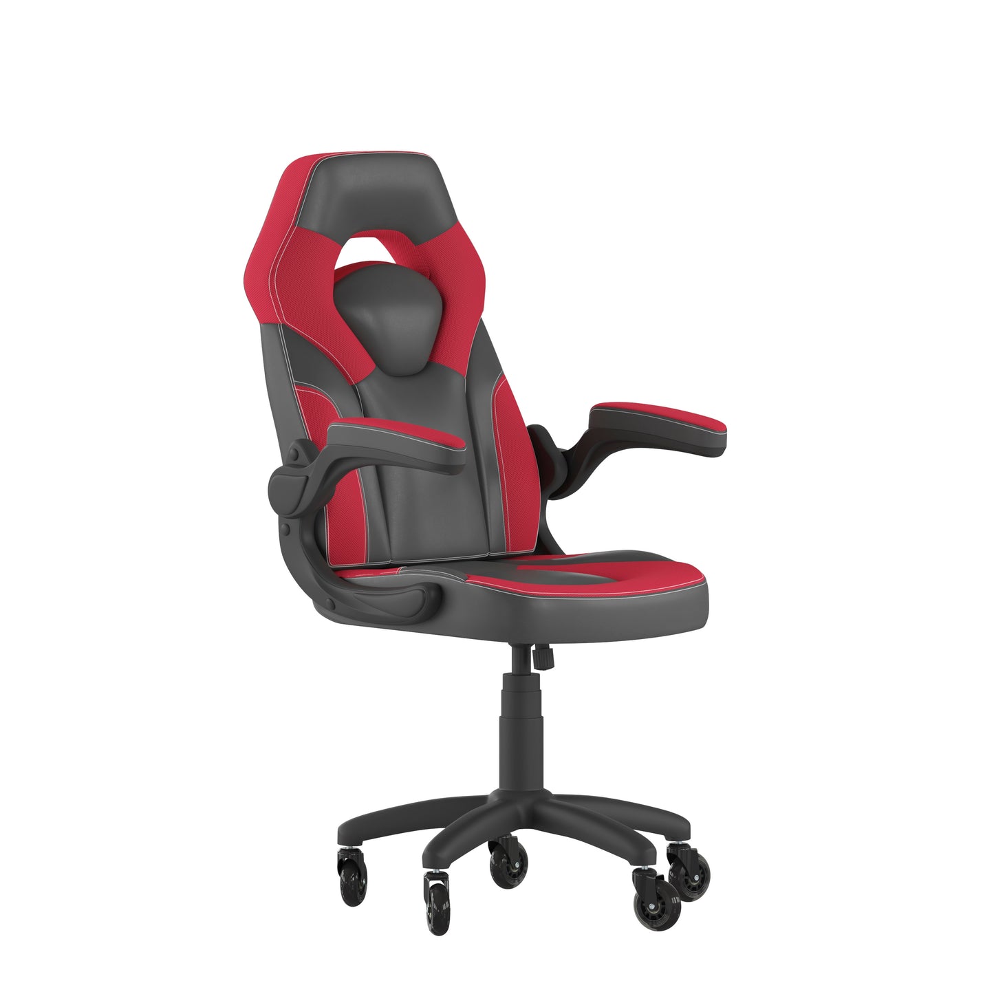 X10 Gaming Chair Racing Office Computer PC Adjustable Chair with Flip-up Arms and Transparent Roller Wheels, Red/Black LeatherSoft Red