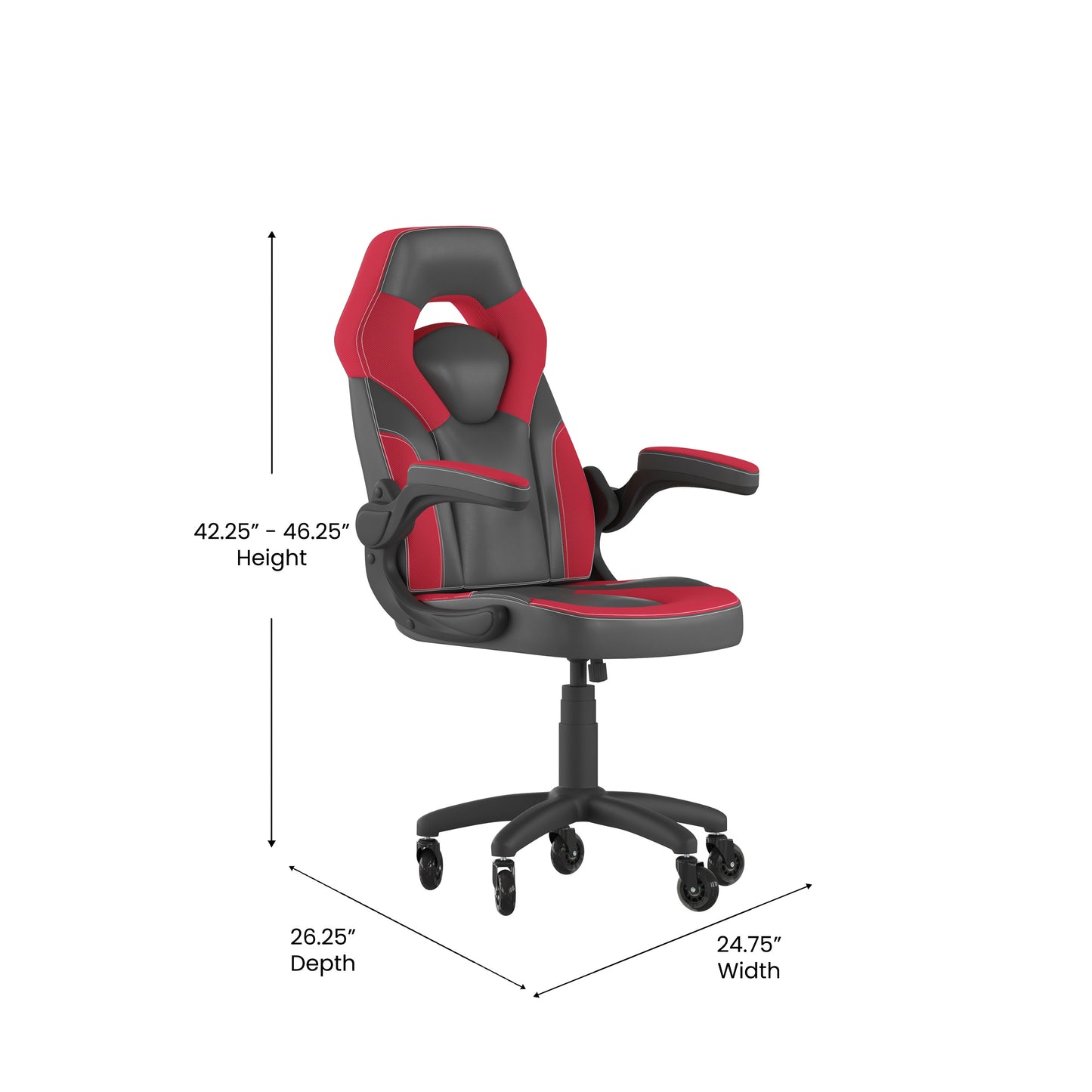 X10 Gaming Chair Racing Office Computer PC Adjustable Chair with Flip-up Arms and Transparent Roller Wheels, Red/Black LeatherSoft Red