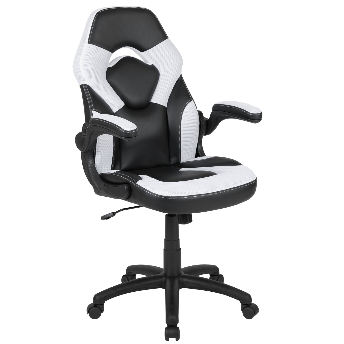 X10 Gaming Chair, Racing Style Ergonomic Office Chair, Height Adjustable Swivel Computer Chair with Flip-Up Arms, White/Black LeatherSoft White