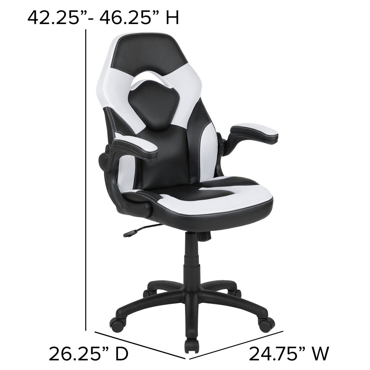 X10 Gaming Chair, Racing Style Ergonomic Office Chair, Height Adjustable Swivel Computer Chair with Flip-Up Arms, White/Black LeatherSoft White