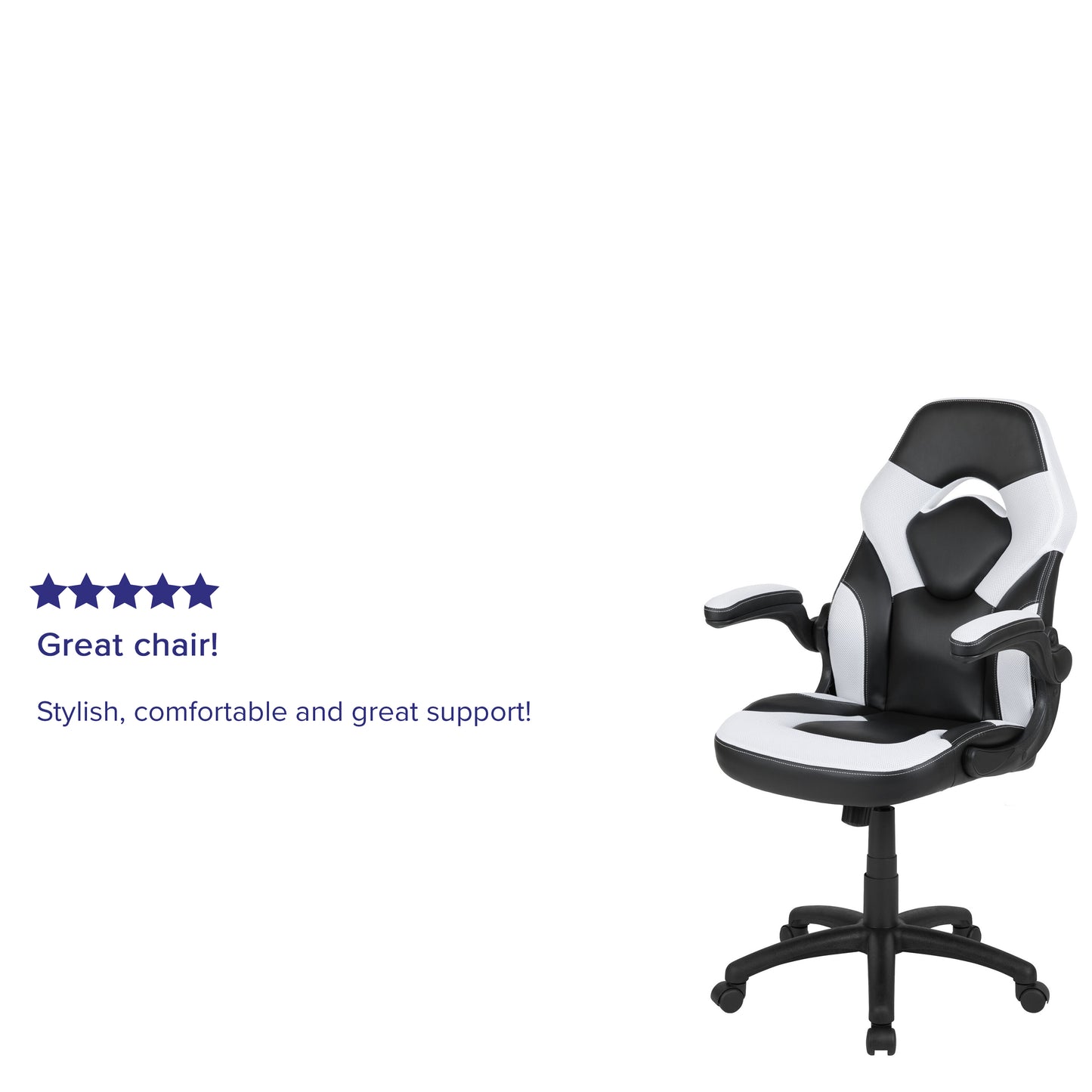 X10 Gaming Chair, Racing Style Ergonomic Office Chair, Height Adjustable Swivel Computer Chair with Flip-Up Arms, White/Black LeatherSoft White