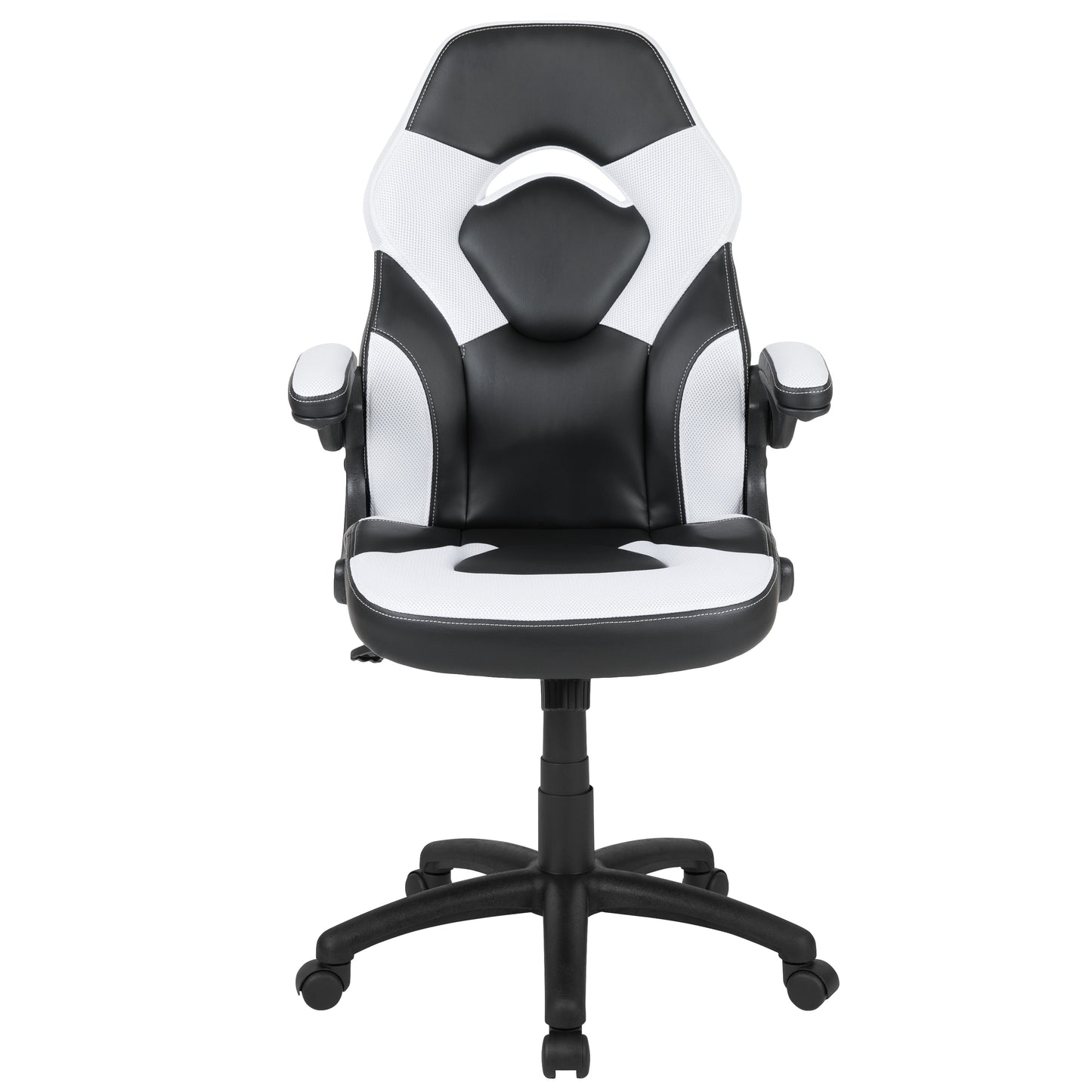 X10 Gaming Chair, Racing Style Ergonomic Office Chair, Height Adjustable Swivel Computer Chair with Flip-Up Arms, White/Black LeatherSoft White