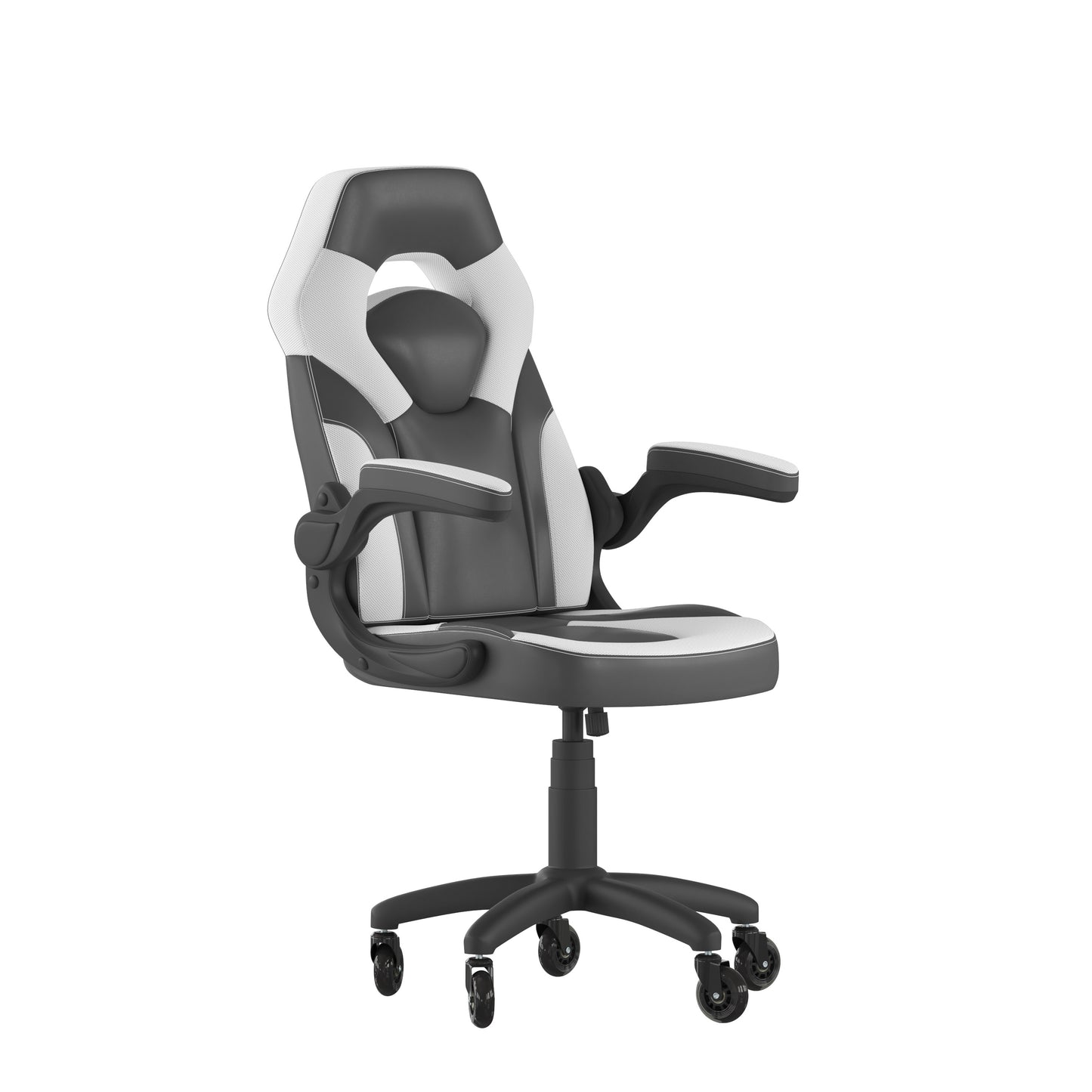 X10 Gaming Chair Racing Office Computer PC Adjustable Chair with Flip-up Arms and Transparent Roller Wheels, White/Black LeatherSoft White