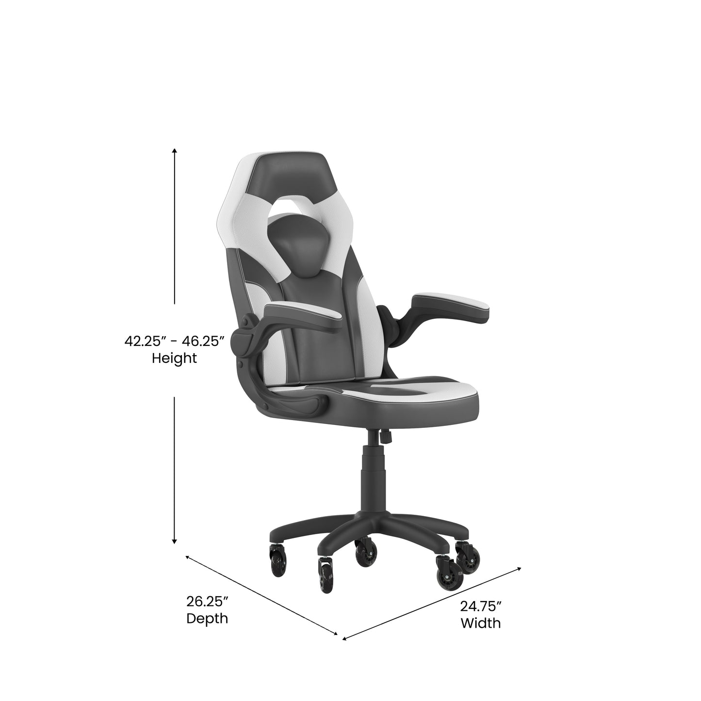 X10 Gaming Chair Racing Office Computer PC Adjustable Chair with Flip-up Arms and Transparent Roller Wheels, White/Black LeatherSoft White