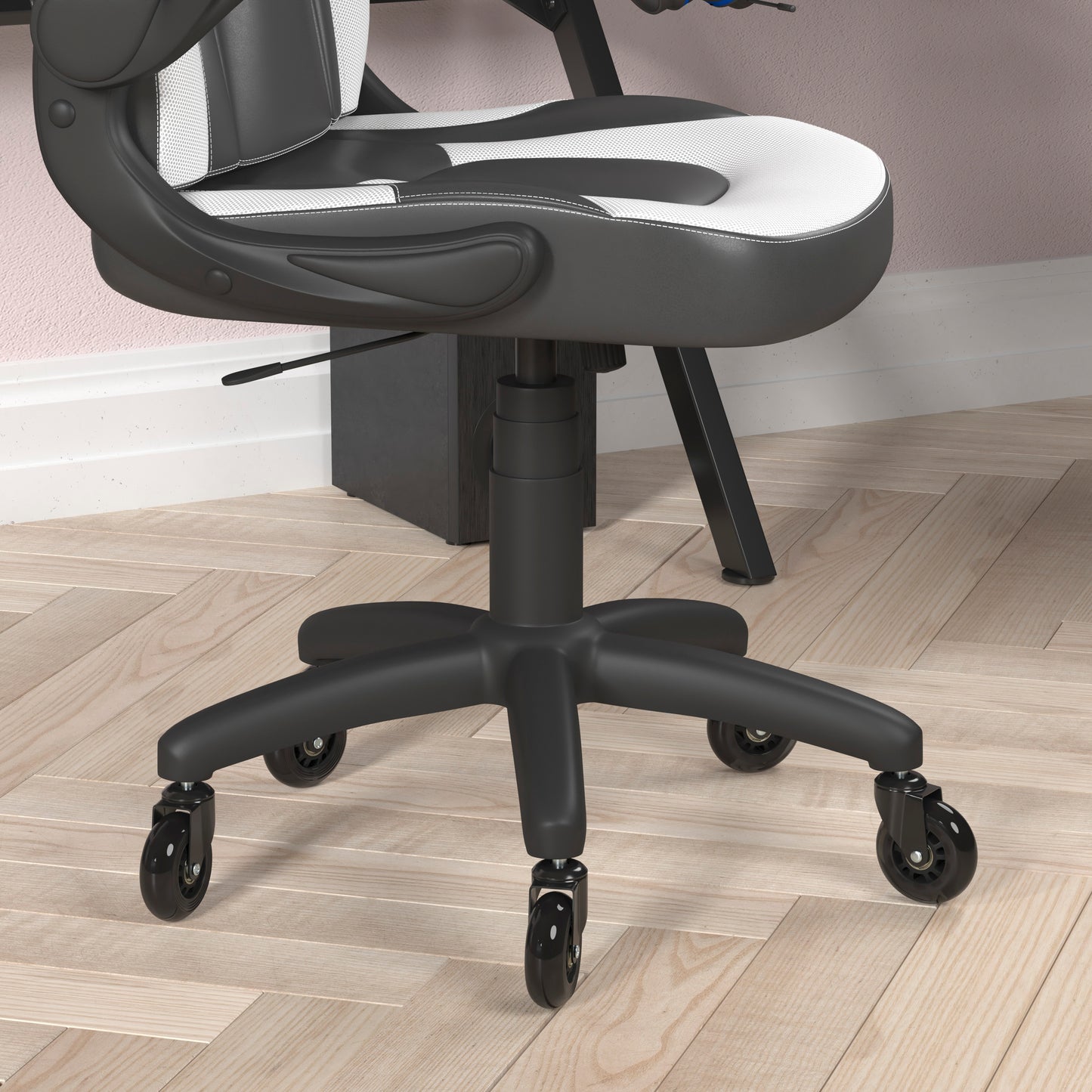 X10 Gaming Chair Racing Office Computer PC Adjustable Chair with Flip-up Arms and Transparent Roller Wheels, White/Black LeatherSoft White