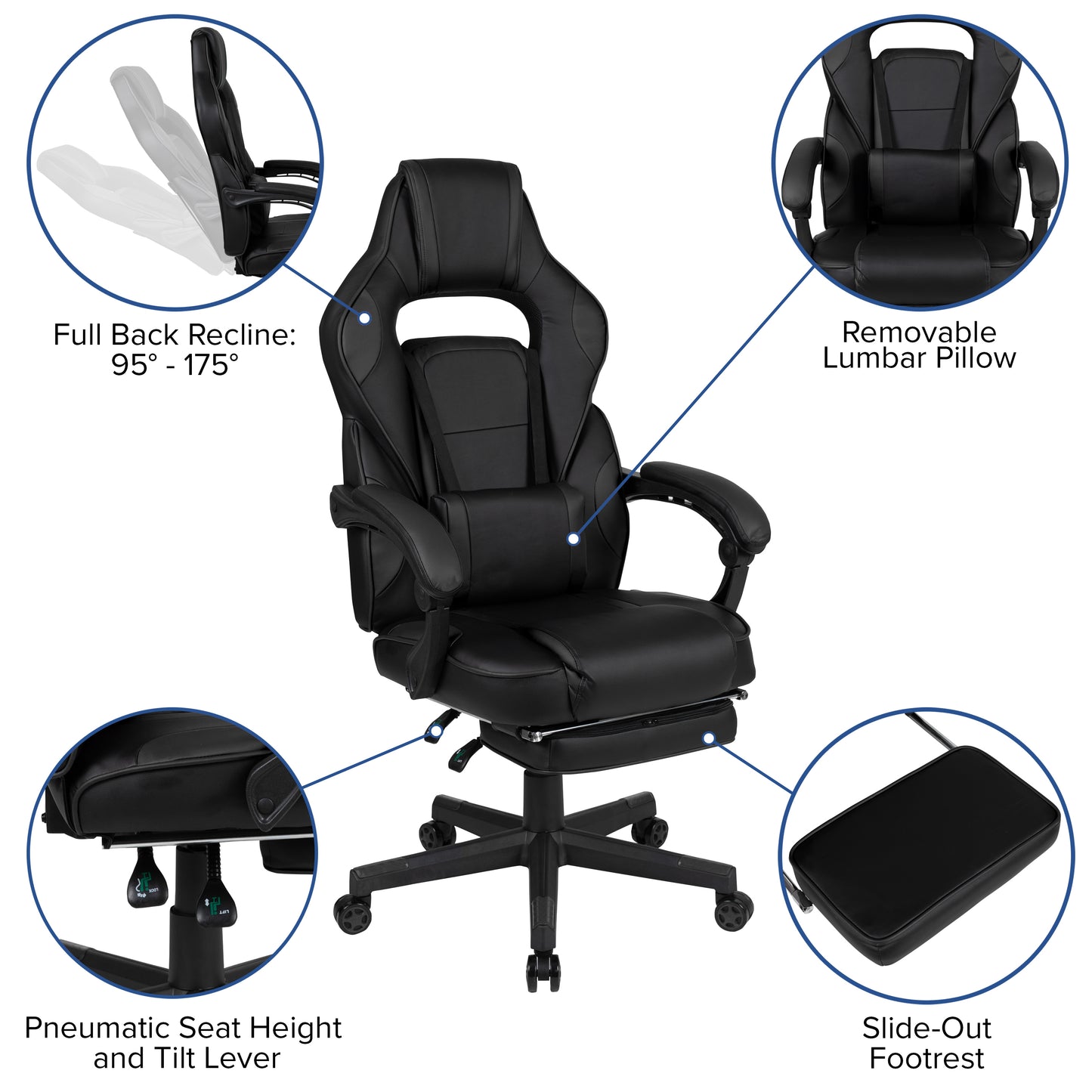X40 Gaming Chair Racing Ergonomic Computer Chair with Fully Reclining Back/Arms, Slide-Out Footrest, Massaging Lumbar - Black Black