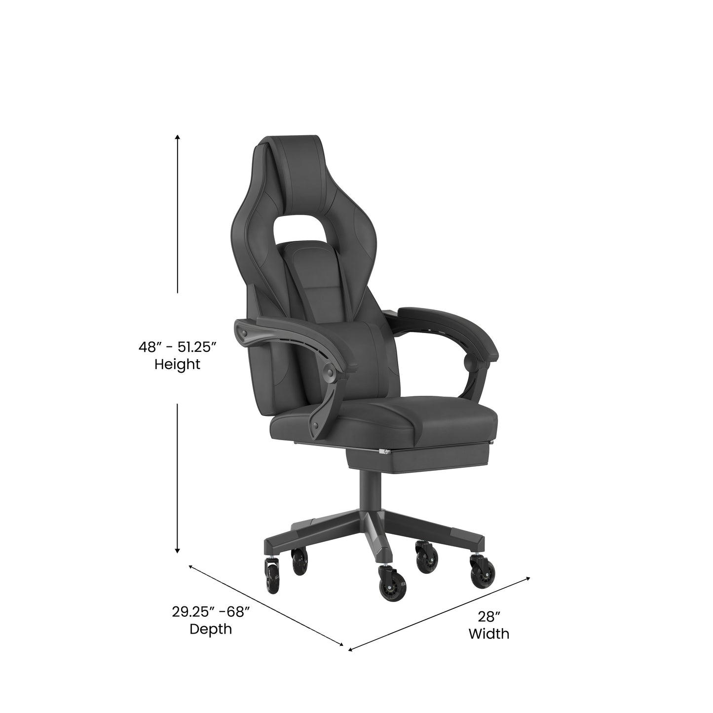 X40 Gaming Chair Racing Computer Chair with Fully Reclining Back/Arms and Transparent Roller Wheels, Slide-Out Footrest, - Black Black