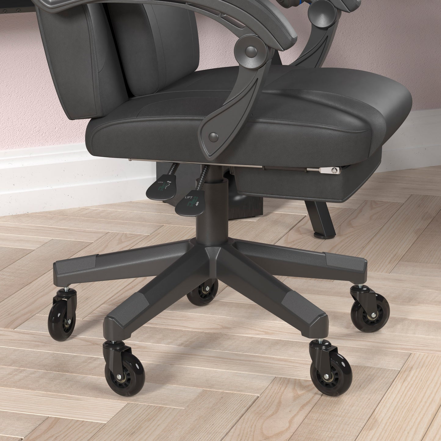 X40 Gaming Chair Racing Computer Chair with Fully Reclining Back/Arms and Transparent Roller Wheels, Slide-Out Footrest, - Black Black