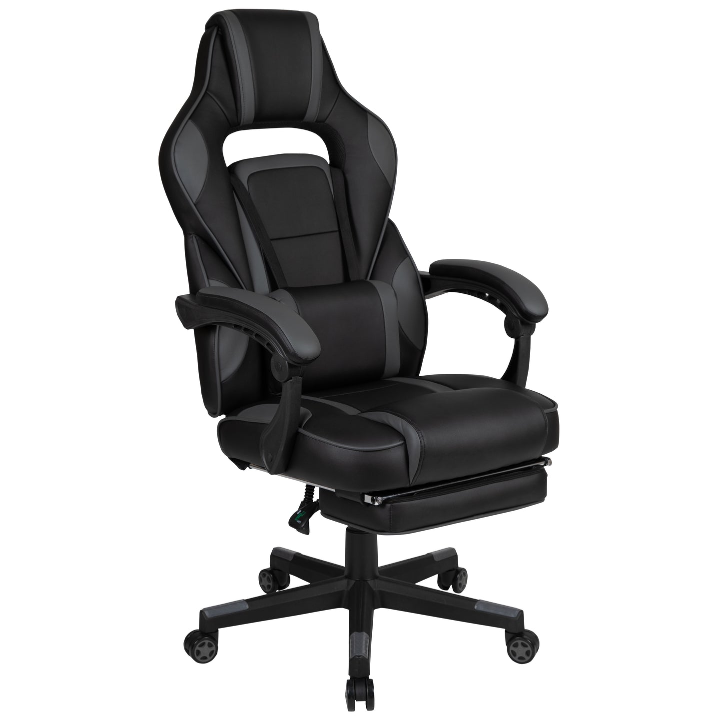 X40 Gaming Chair Racing Ergonomic Computer Chair with Fully Reclining Back/Arms, Slide-Out Footrest, Massaging Lumbar - Black/Gray Black with Gray Trim