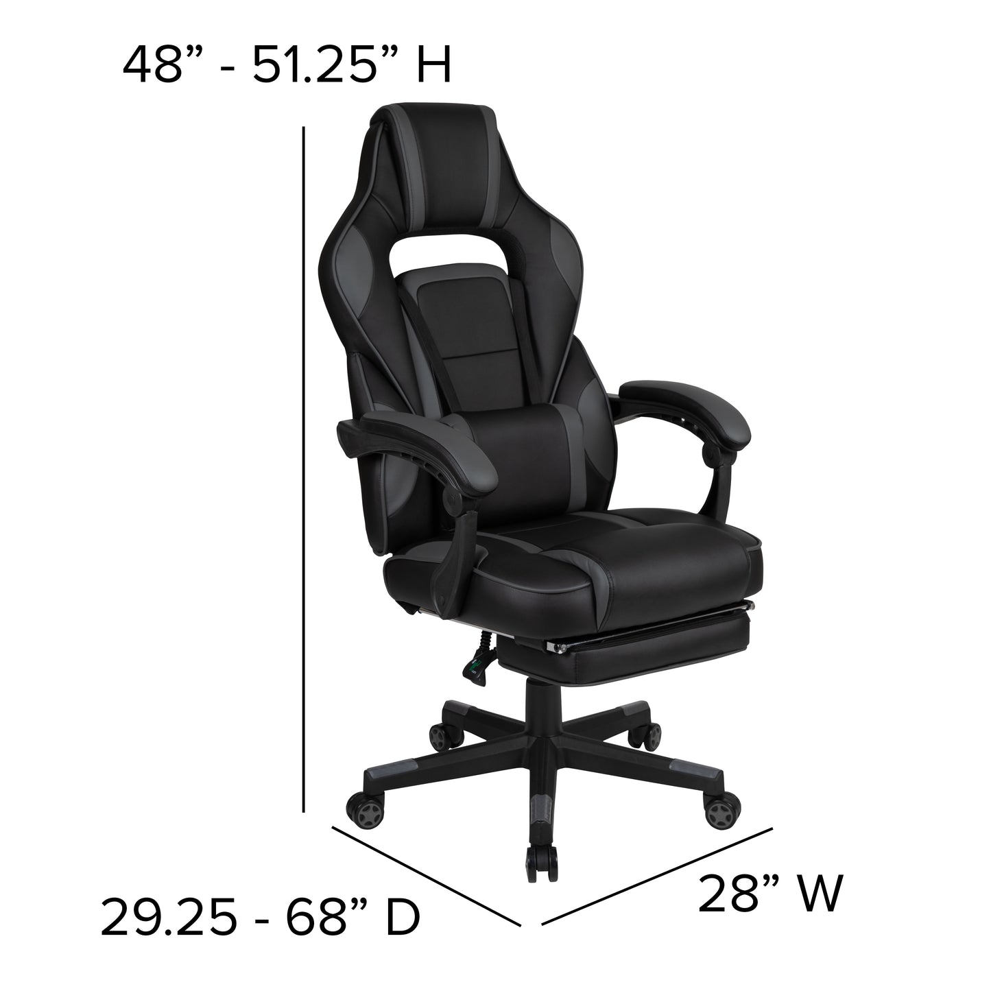 X40 Gaming Chair Racing Ergonomic Computer Chair with Fully Reclining Back/Arms, Slide-Out Footrest, Massaging Lumbar - Black/Gray Black with Gray Trim