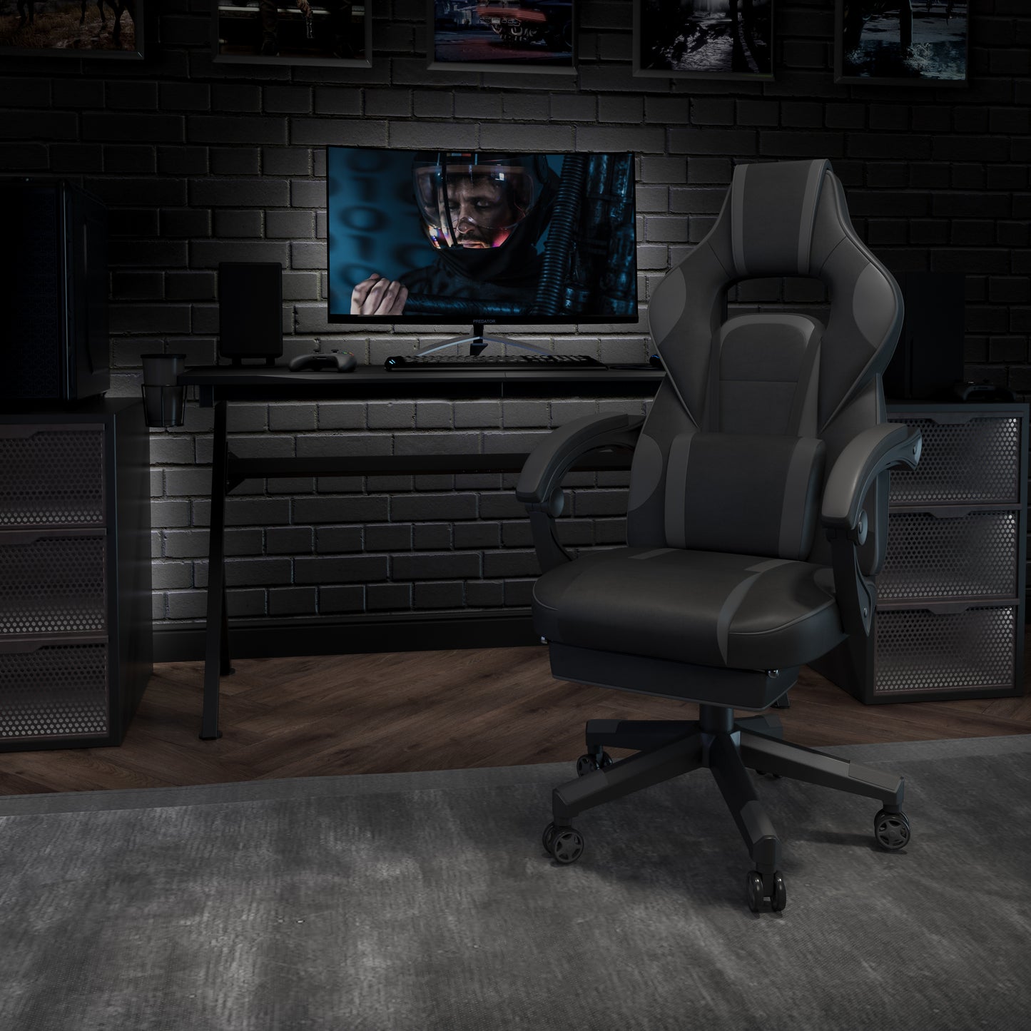 X40 Gaming Chair Racing Ergonomic Computer Chair with Fully Reclining Back/Arms, Slide-Out Footrest, Massaging Lumbar - Black/Gray Black with Gray Trim
