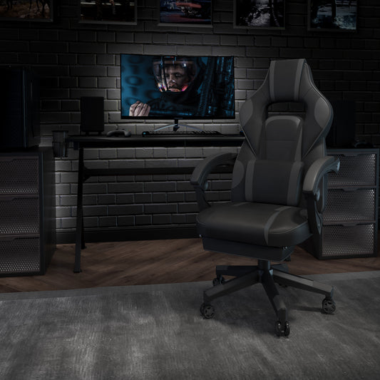 X40 Gaming Chair Racing Ergonomic Computer Chair with Fully Reclining Back/Arms, Slide-Out Footrest, Massaging Lumbar - Black/Gray Black with Gray Trim CH-00288-BK-GG