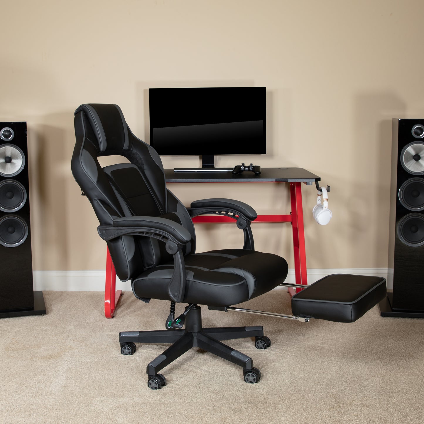 X40 Gaming Chair Racing Ergonomic Computer Chair with Fully Reclining Back/Arms, Slide-Out Footrest, Massaging Lumbar - Black/Gray Black with Gray Trim