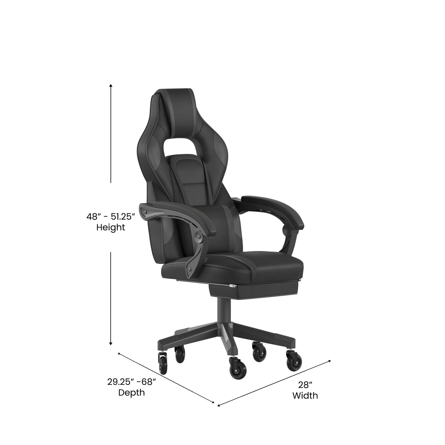 X40 Gaming Chair Racing Computer Chair with Fully Reclining Back/Arms and Transparent Roller Wheels, Slide-Out Footrest, - Black/Gray Black with Gray Trim