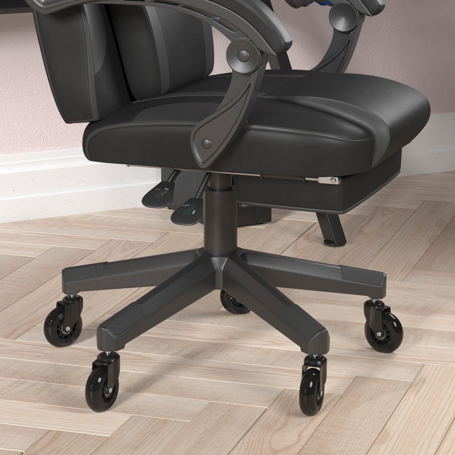X40 Gaming Chair Racing Computer Chair with Fully Reclining Back/Arms and Transparent Roller Wheels, Slide-Out Footrest, - Black/Gray Black with Gray Trim
