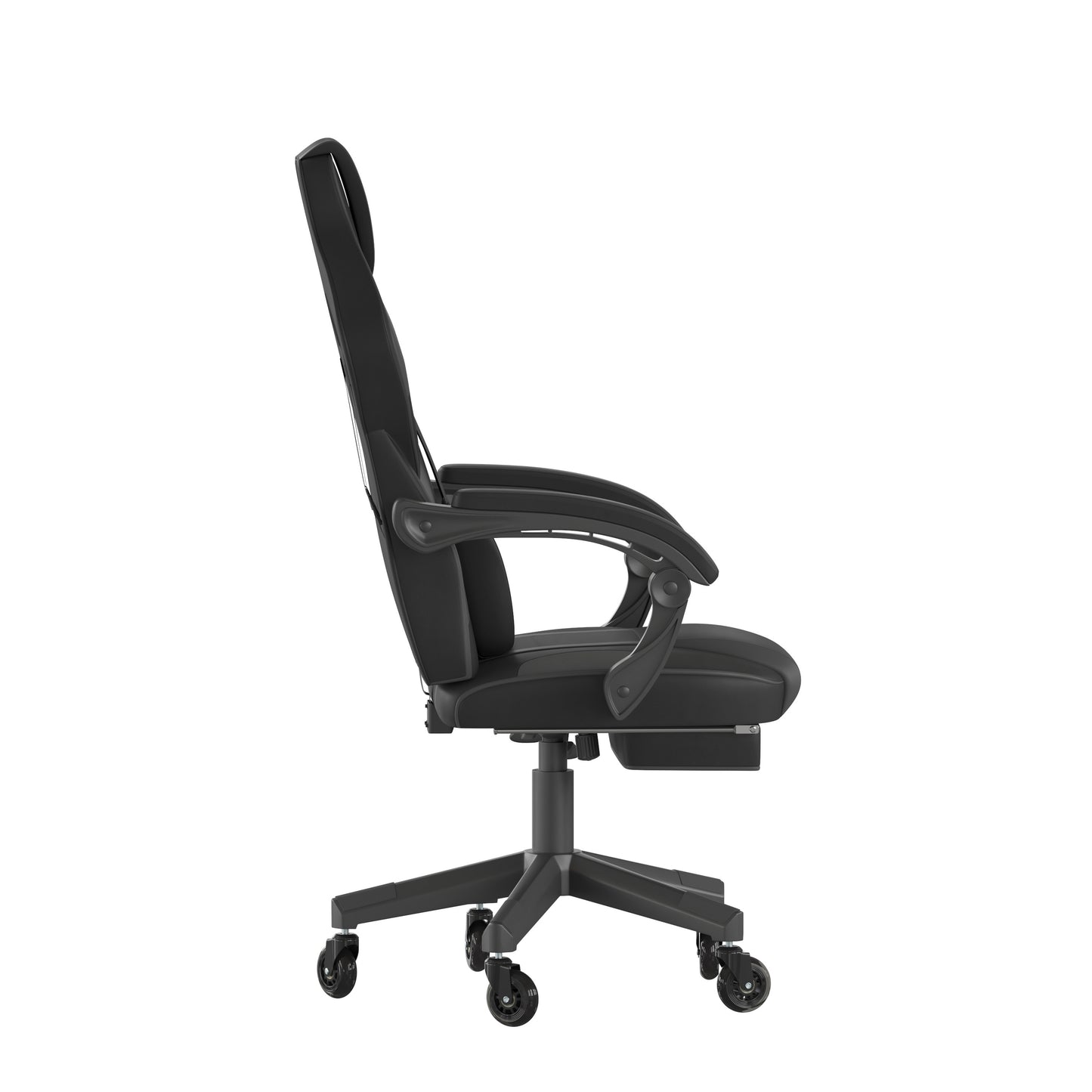 X40 Gaming Chair Racing Computer Chair with Fully Reclining Back/Arms and Transparent Roller Wheels, Slide-Out Footrest, - Black/Gray Black with Gray Trim