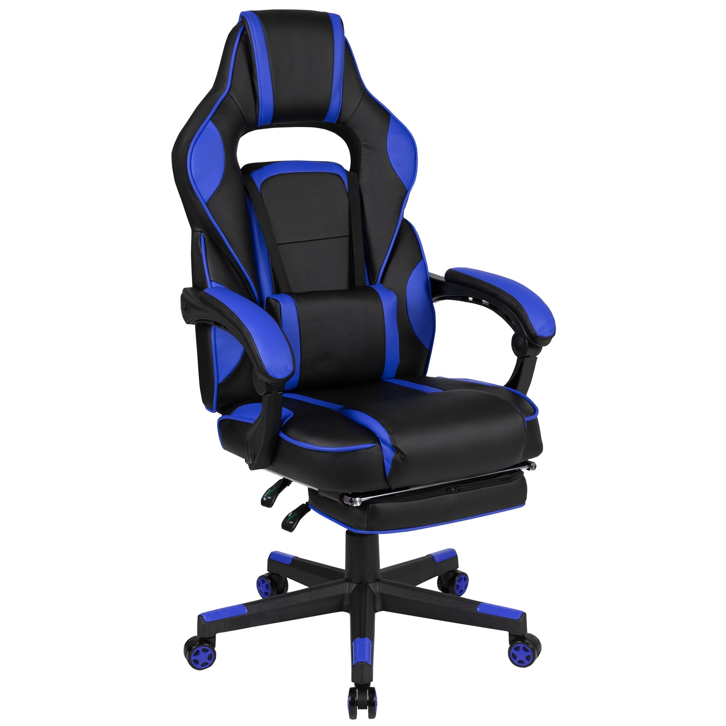 X40 Gaming Chair Racing Ergonomic Computer Chair with Fully Reclining Back/Arms, Slide-Out Footrest, Massaging Lumbar - Black/Blue Black with Blue Trim