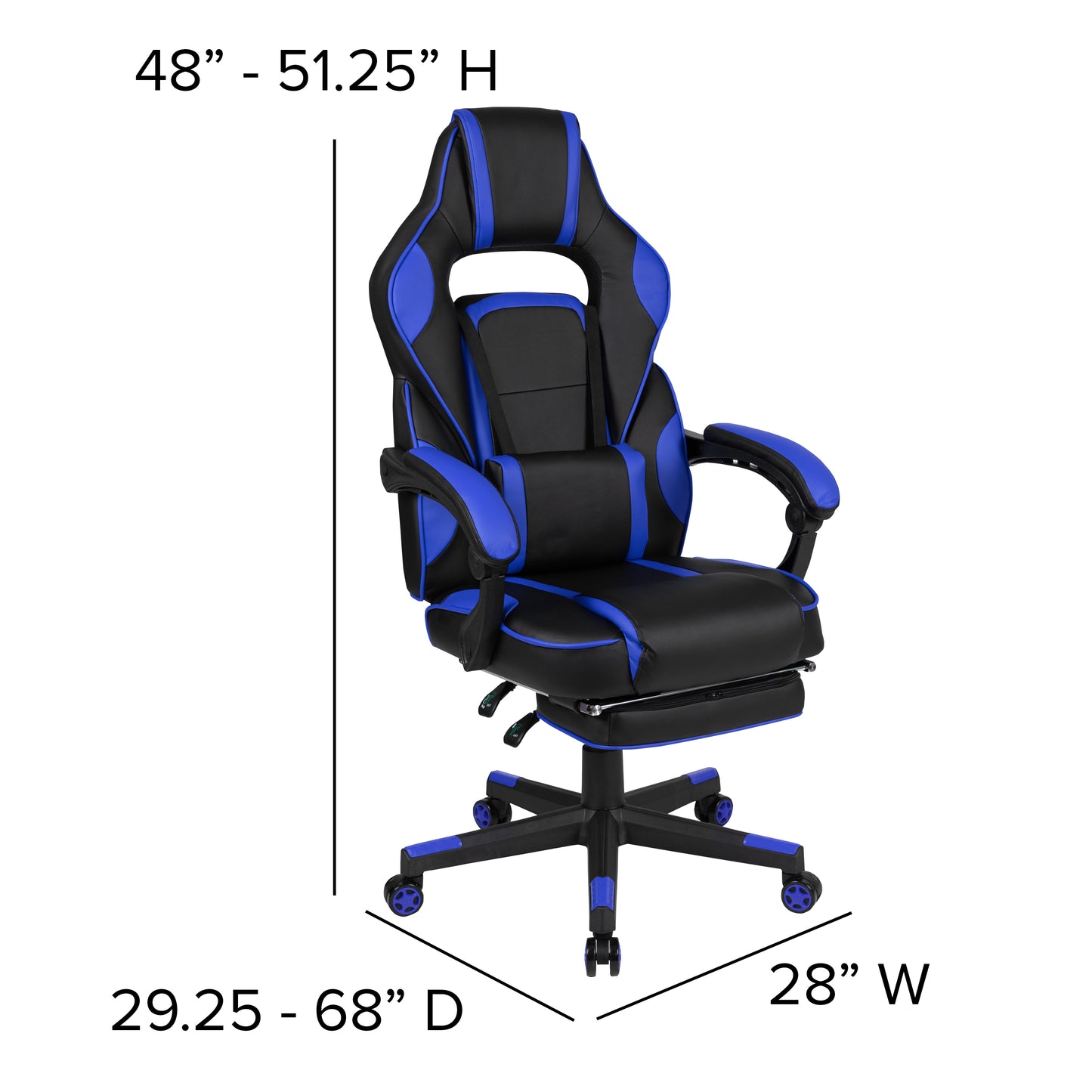 X40 Gaming Chair Racing Ergonomic Computer Chair with Fully Reclining Back/Arms, Slide-Out Footrest, Massaging Lumbar - Black/Blue Black with Blue Trim