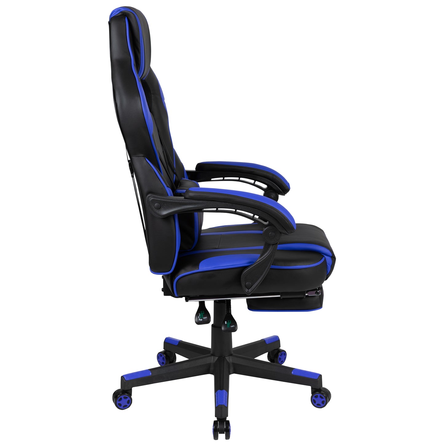 X40 Gaming Chair Racing Ergonomic Computer Chair with Fully Reclining Back/Arms, Slide-Out Footrest, Massaging Lumbar - Black/Blue Black with Blue Trim