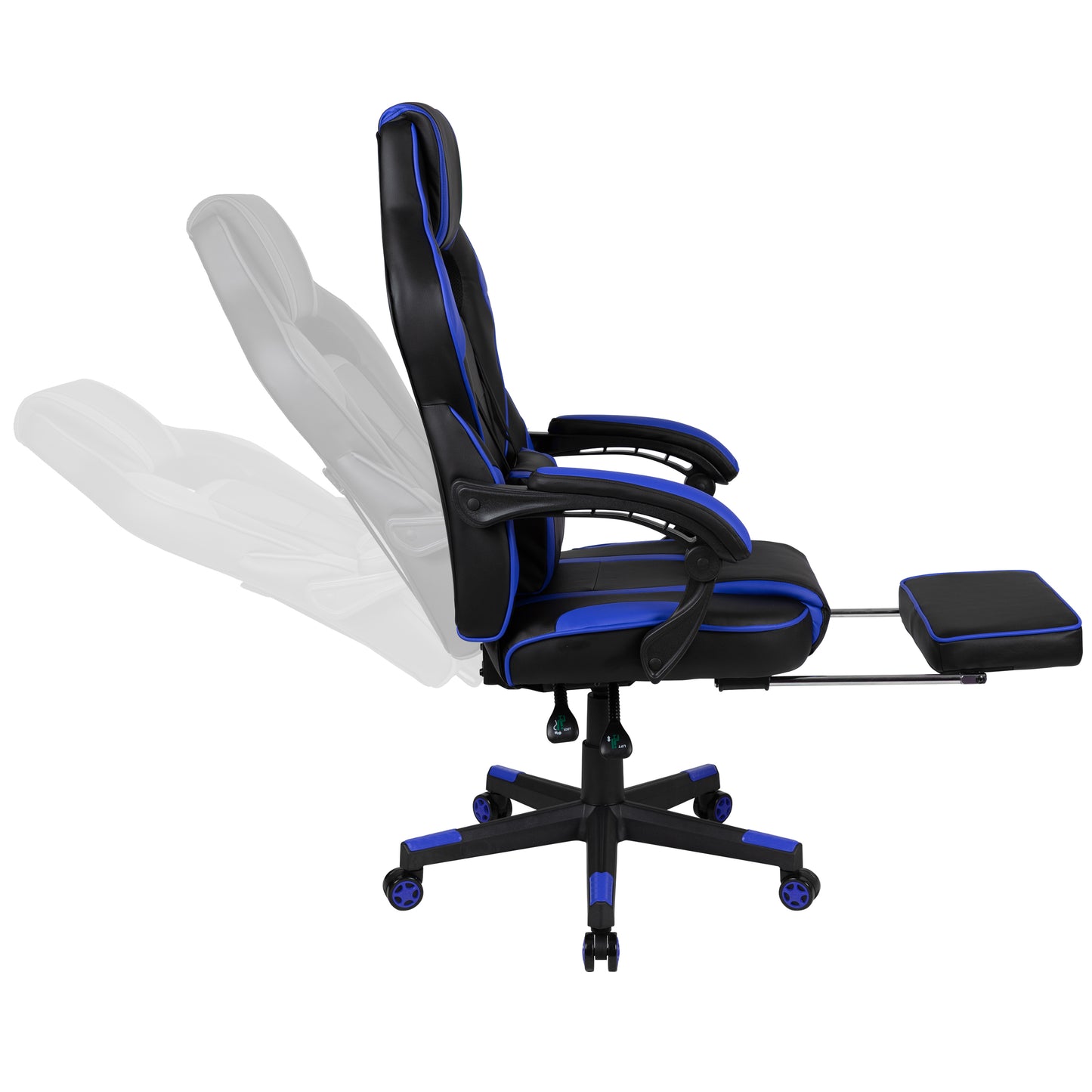 X40 Gaming Chair Racing Ergonomic Computer Chair with Fully Reclining Back/Arms, Slide-Out Footrest, Massaging Lumbar - Black/Blue Black with Blue Trim