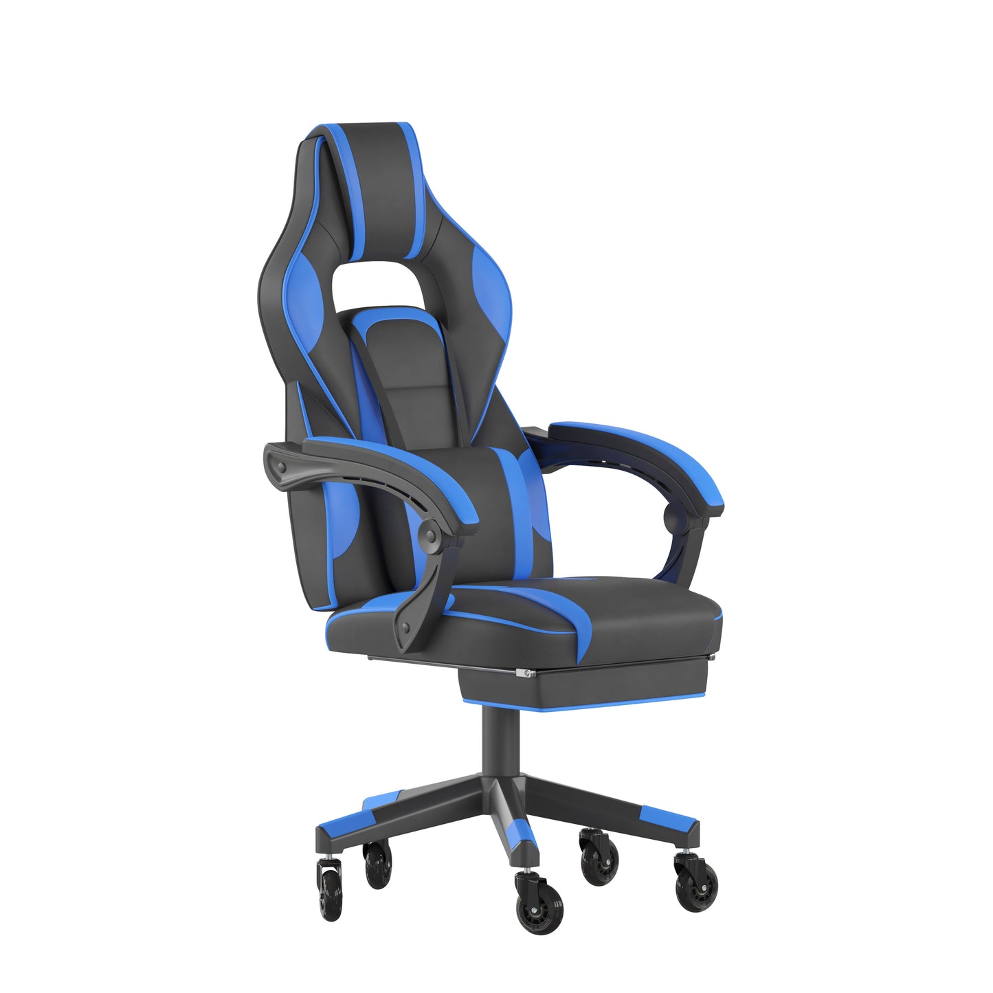 X40 Gaming Chair Racing Computer Chair with Fully Reclining Back/Arms and Transparent Roller Wheels, Slide-Out Footrest, - Black/Blue Black with Blue Trim