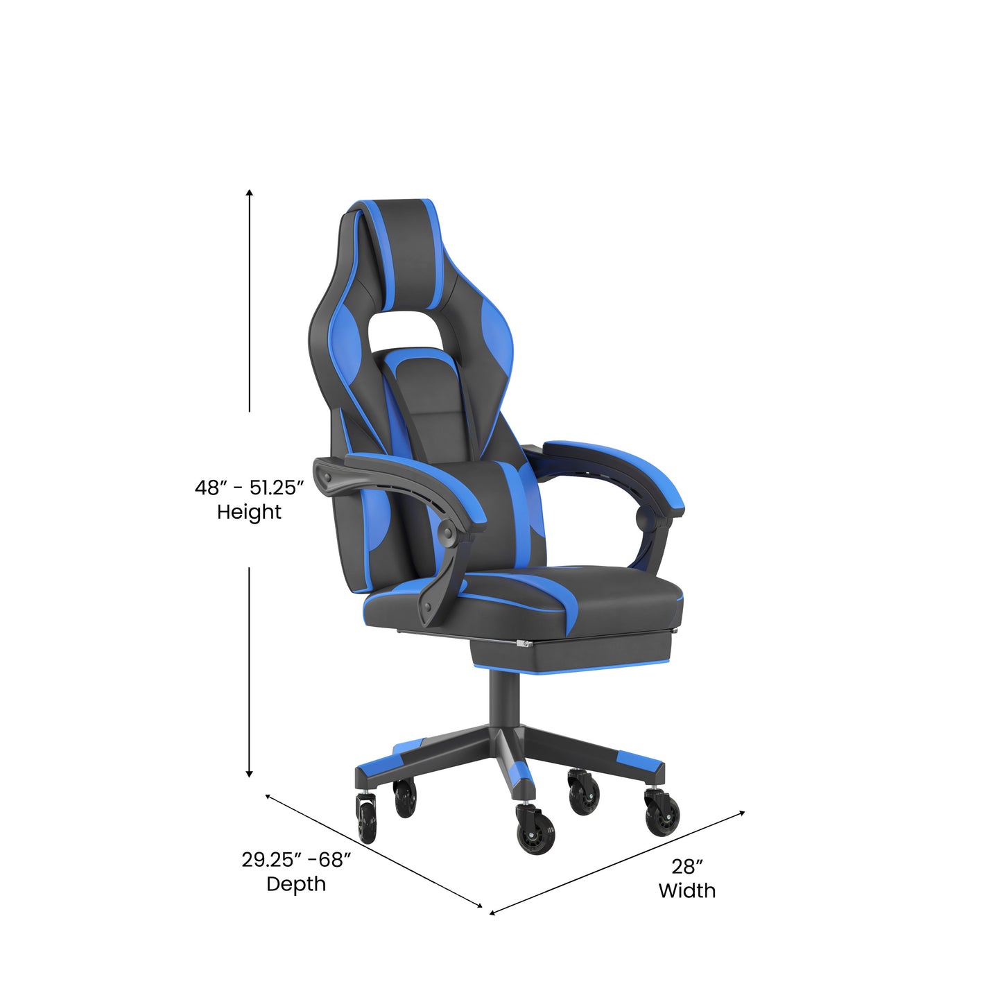 X40 Gaming Chair Racing Computer Chair with Fully Reclining Back/Arms and Transparent Roller Wheels, Slide-Out Footrest, - Black/Blue Black with Blue Trim