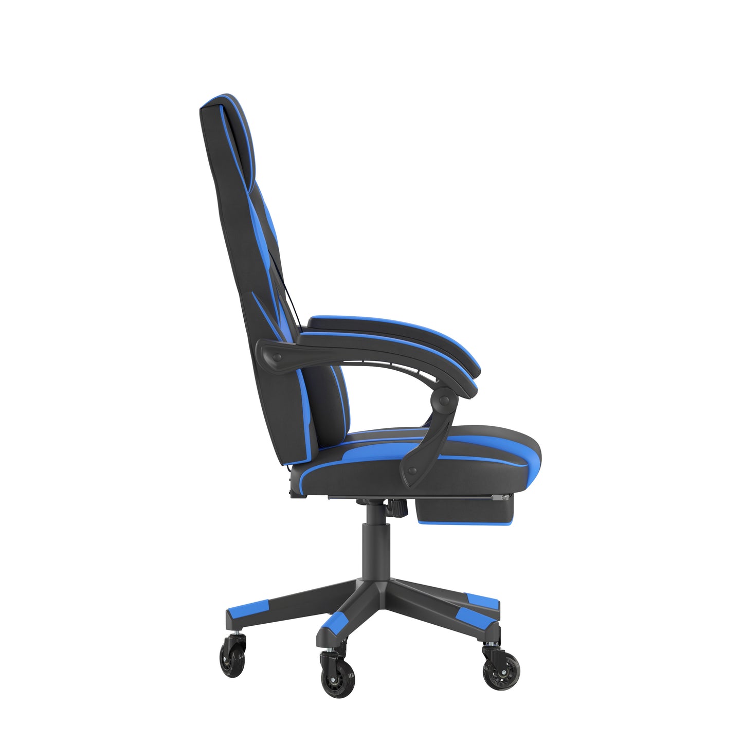 X40 Gaming Chair Racing Computer Chair with Fully Reclining Back/Arms and Transparent Roller Wheels, Slide-Out Footrest, - Black/Blue Black with Blue Trim